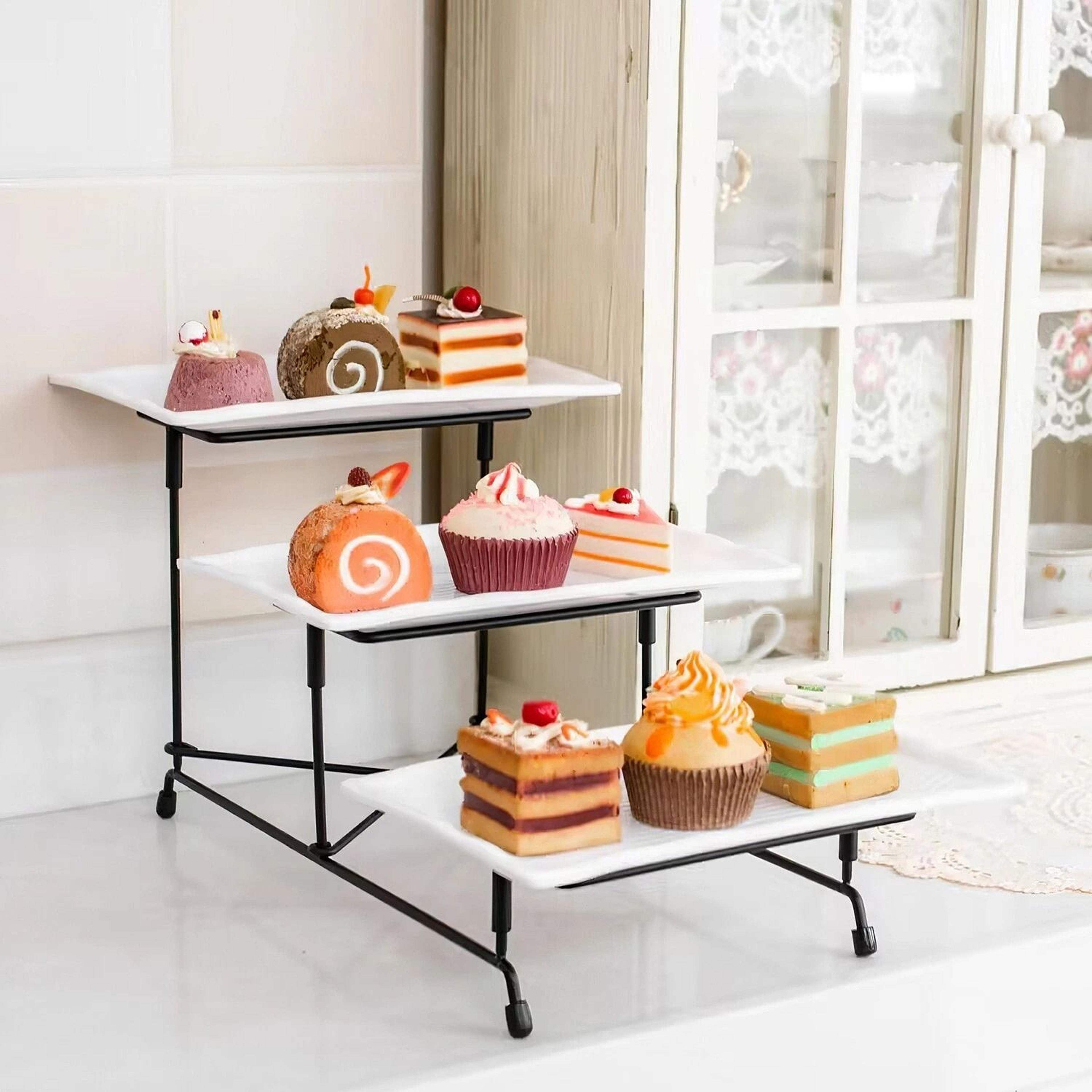 heavy duty plastic tier serving tray display stand, cake tray, dessert rack, multi-purpose dinnerware holder