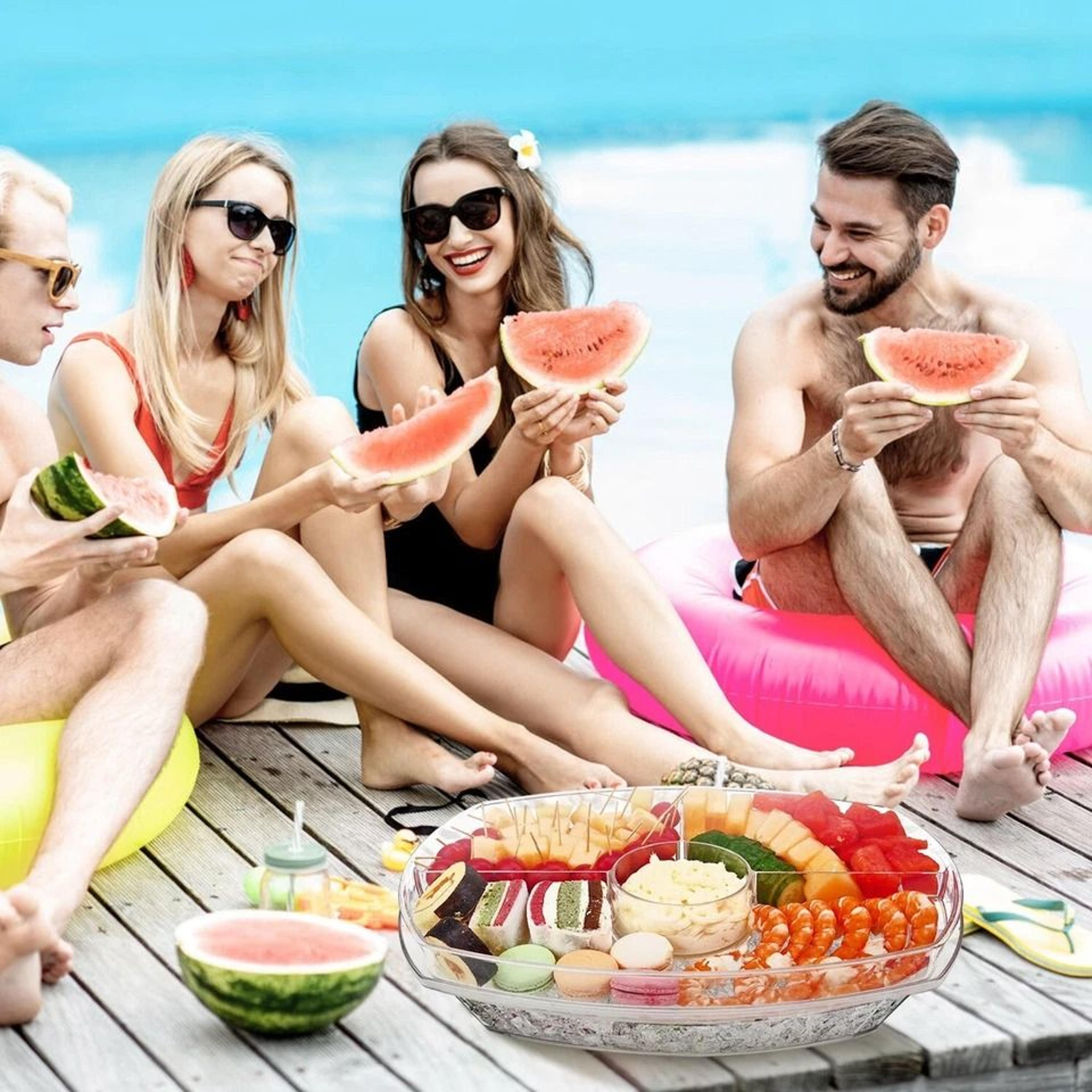 chilled veggie tray with ice tray, fruit ice serving tray, appetizer platter, buffet server with lid, cold food storage
