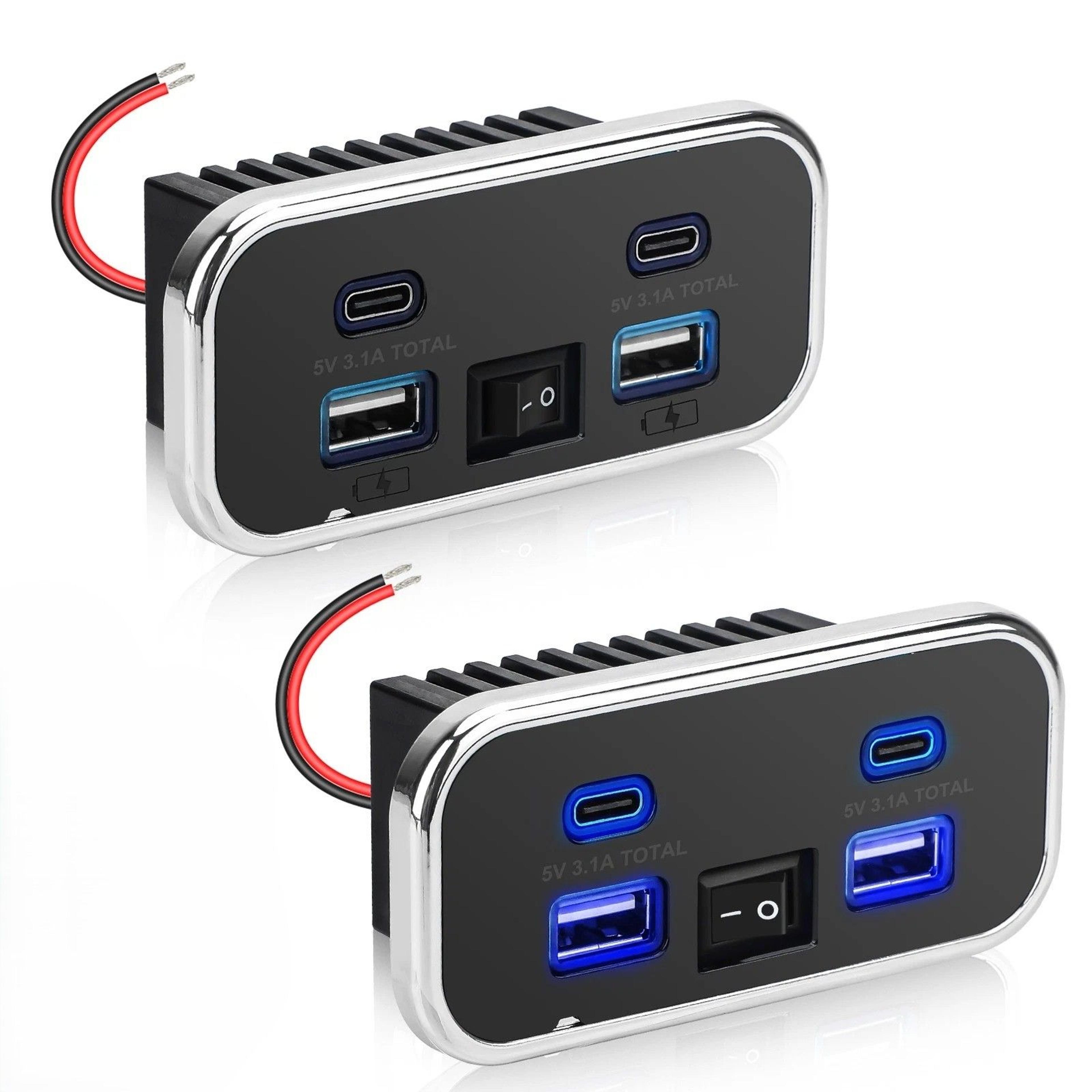 dual usb-a & usb-c car charger socket panel, ports for fast charging devices in rvs, boats, trucks, and atvs