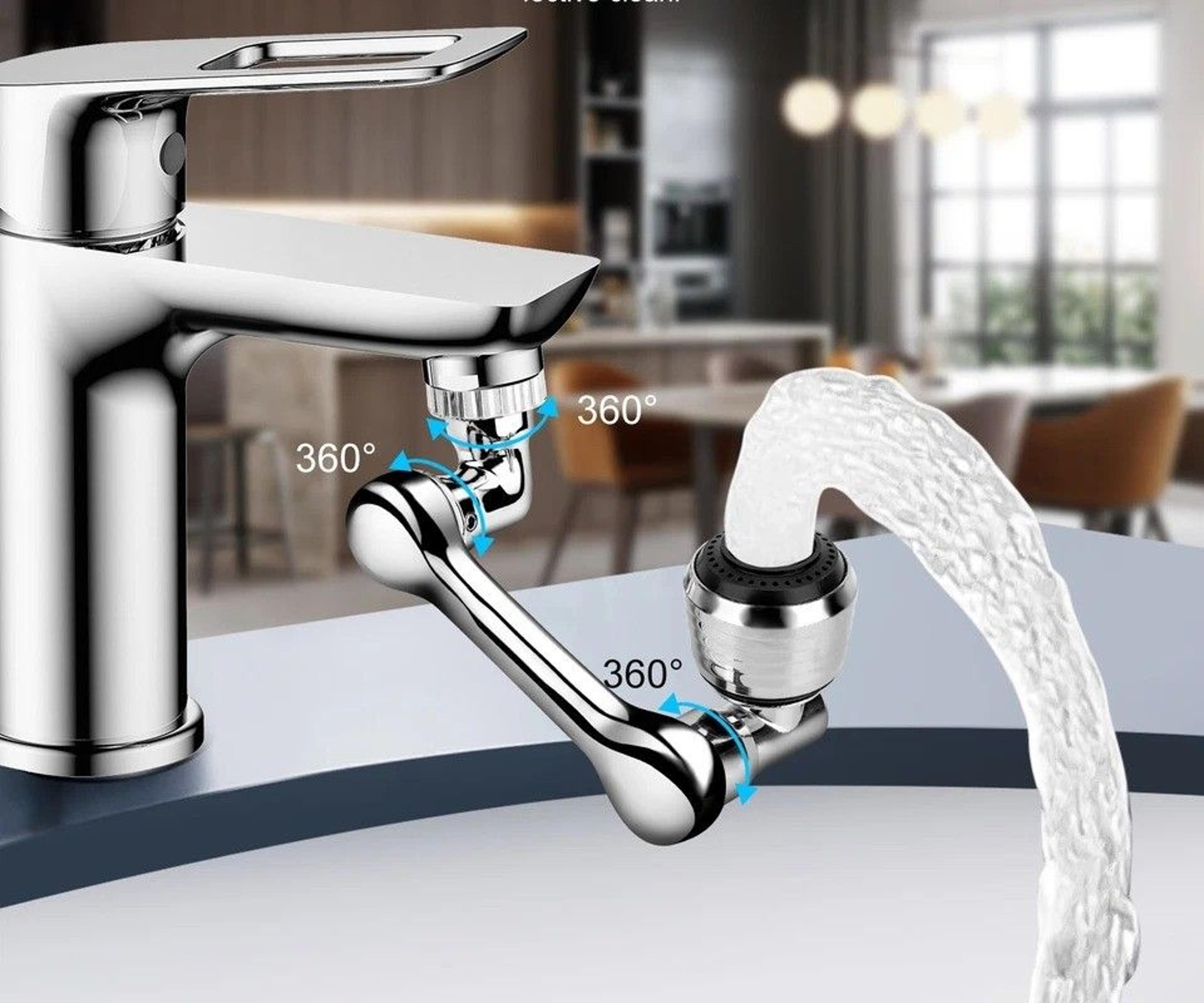 universal swivel extension faucet tap extenders, robotic arm design, easy installation, dual water modes