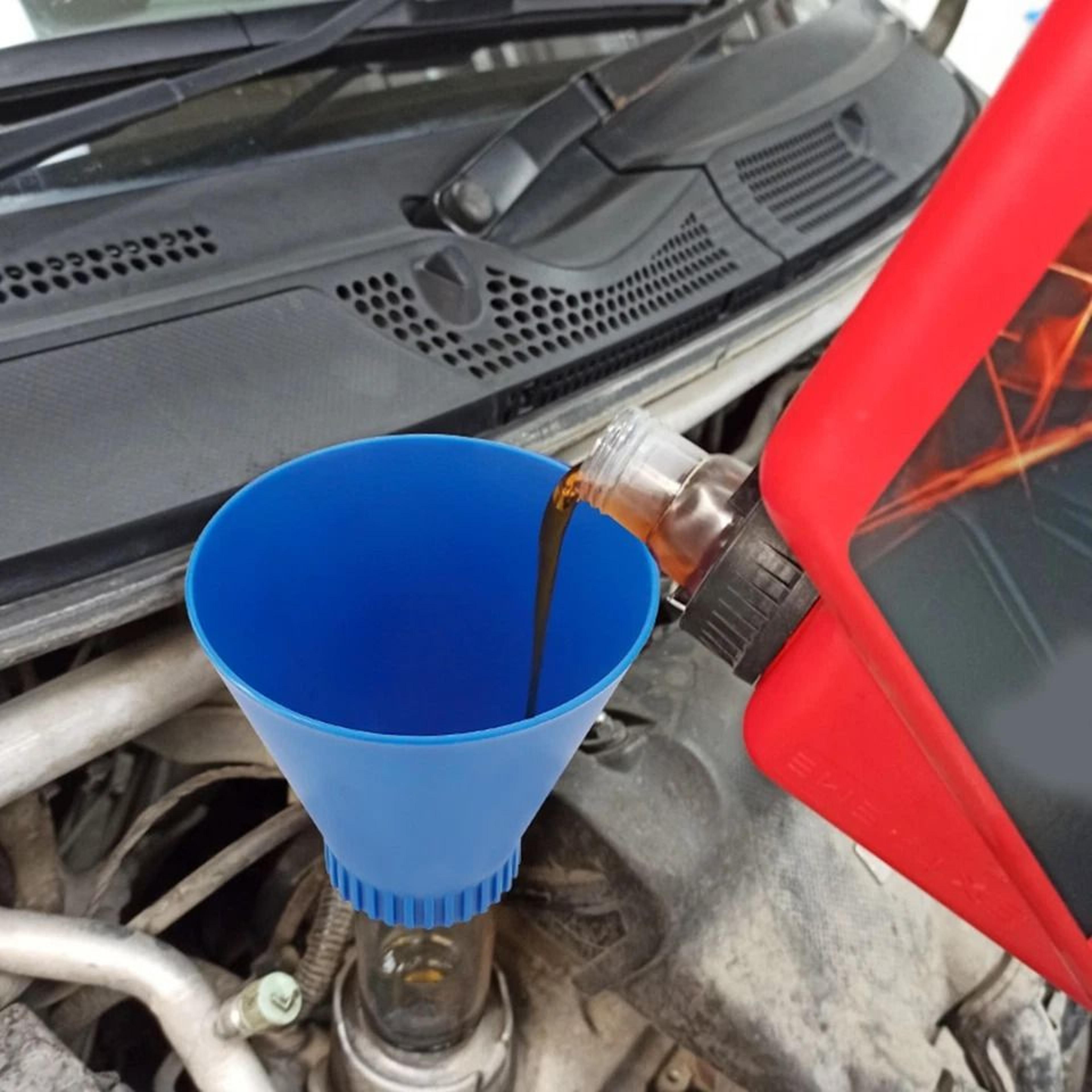 toyota lexus scion oil funnel, threaded adapter for fast oil fill, no-spill locking design, durable funnel