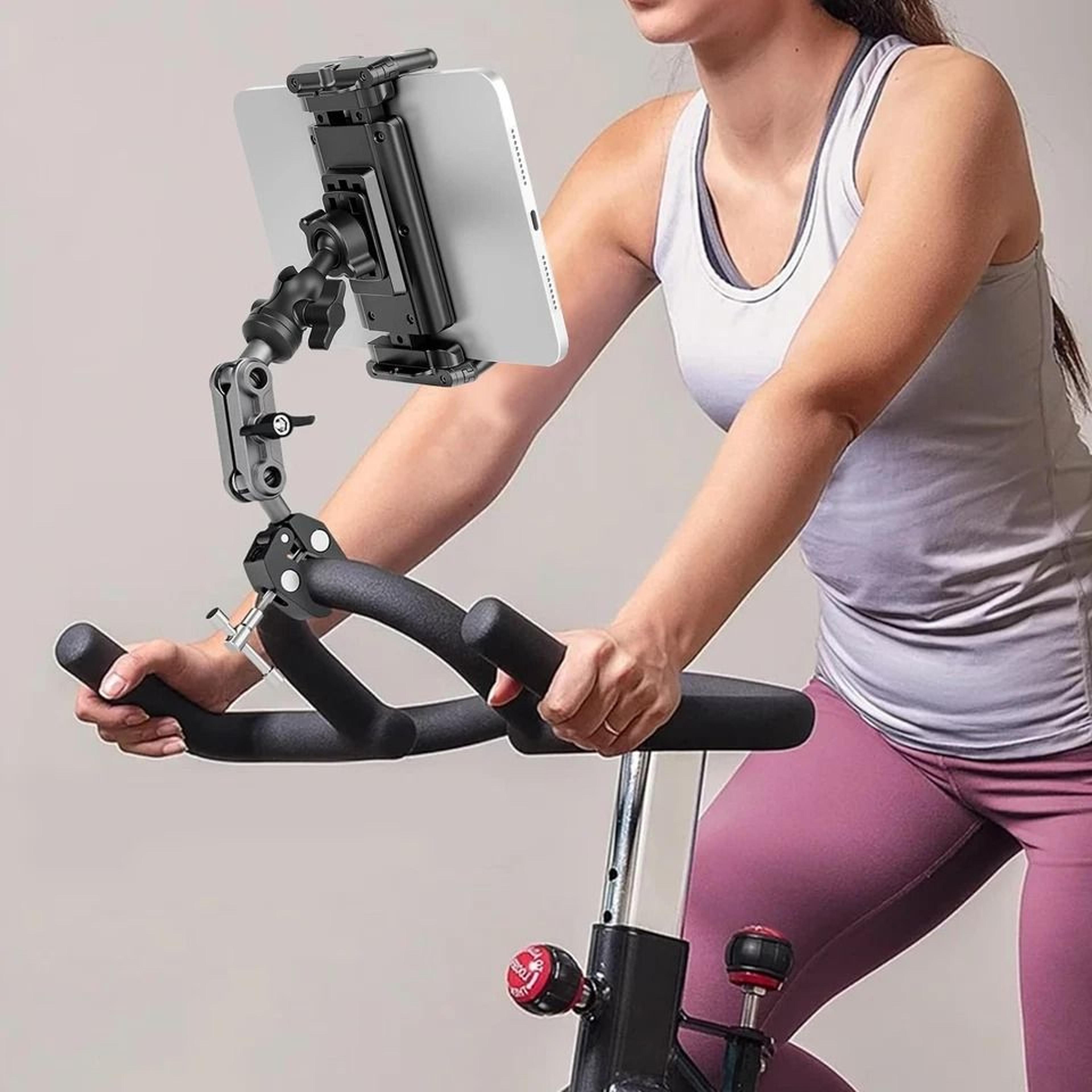 multi-functional tablet stand mount for spin bike, peloton, treadmill, mic stand, stroller