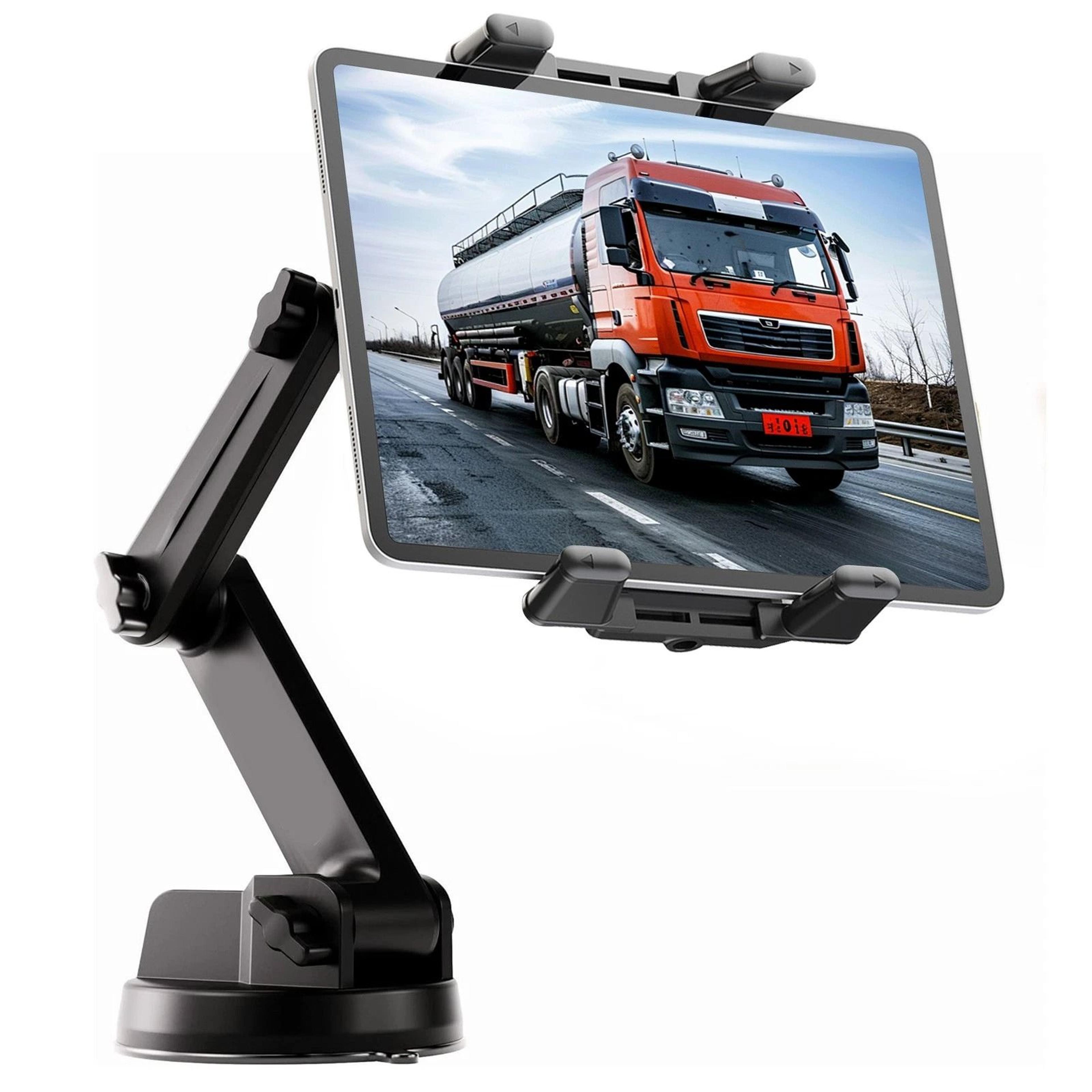 universal tablet mount for trucks, long arm dashboard & windshield holder for ipad, iphone, galaxy tab
