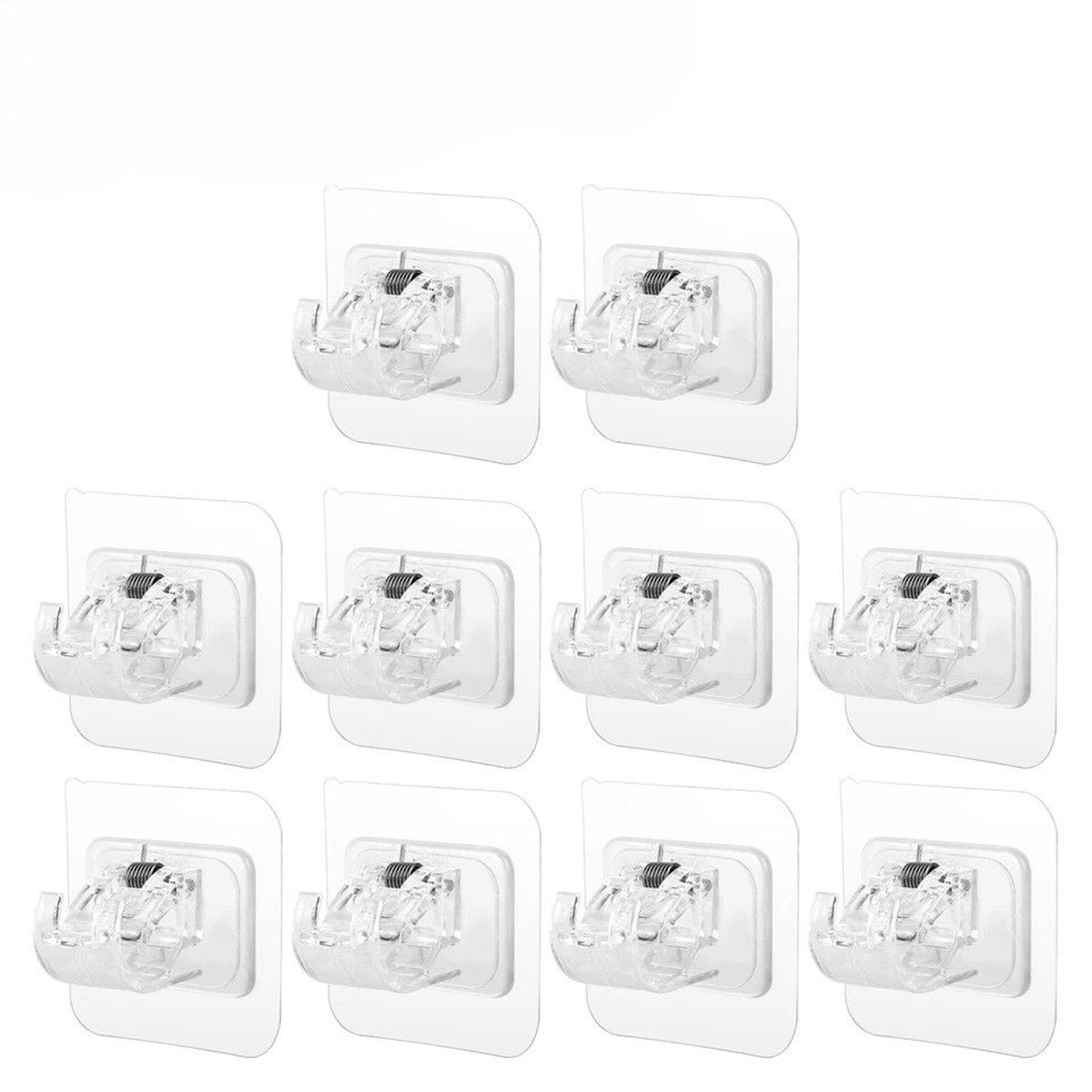 curtain rod hooks, self-adhesive adjustable holder clips, no drill, nail-free, transparent, strong adhesive for home