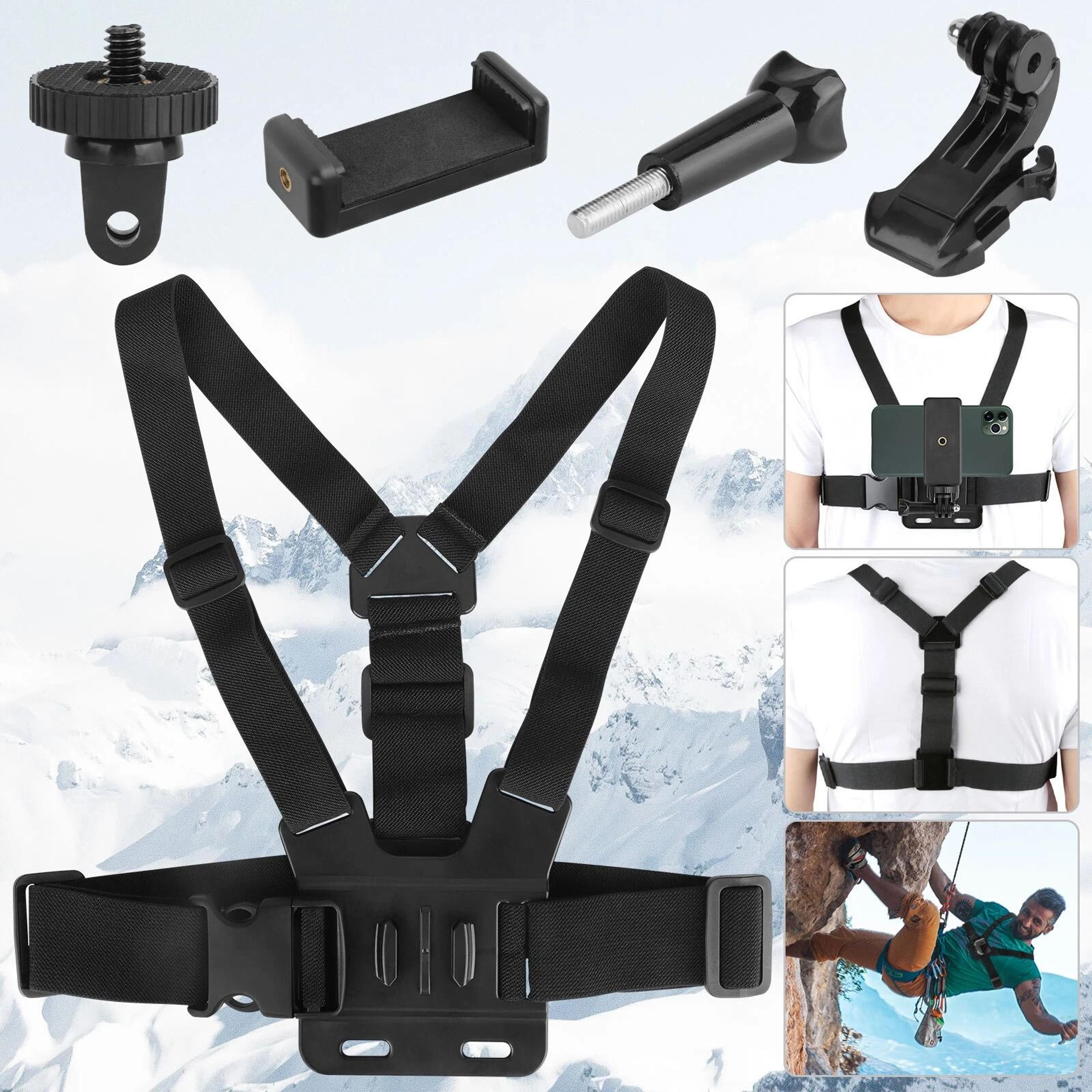 chest strap mount, adjustable phone holder for vlog/pov, compatible with iphone, and android