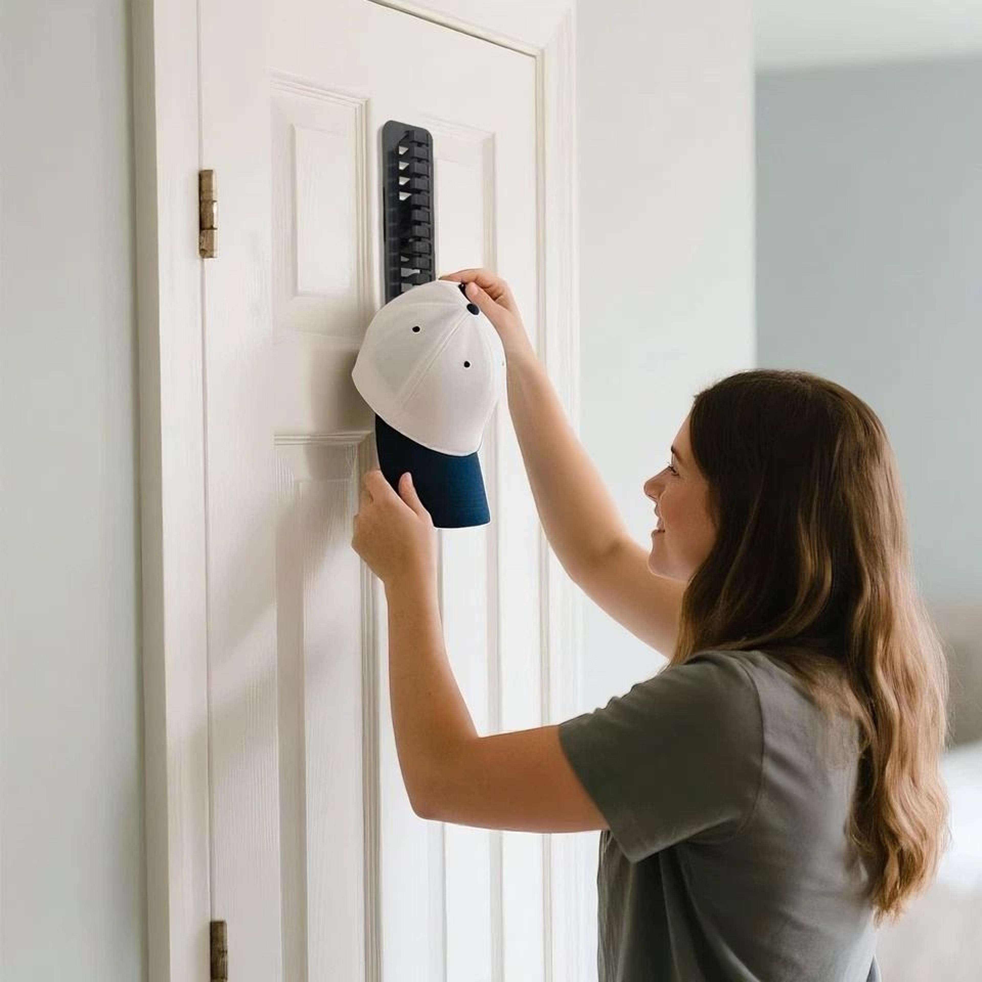 capacity wall-mounted baseball cap rack, hat organizer with adhesive & screws for durable, no-drill installation