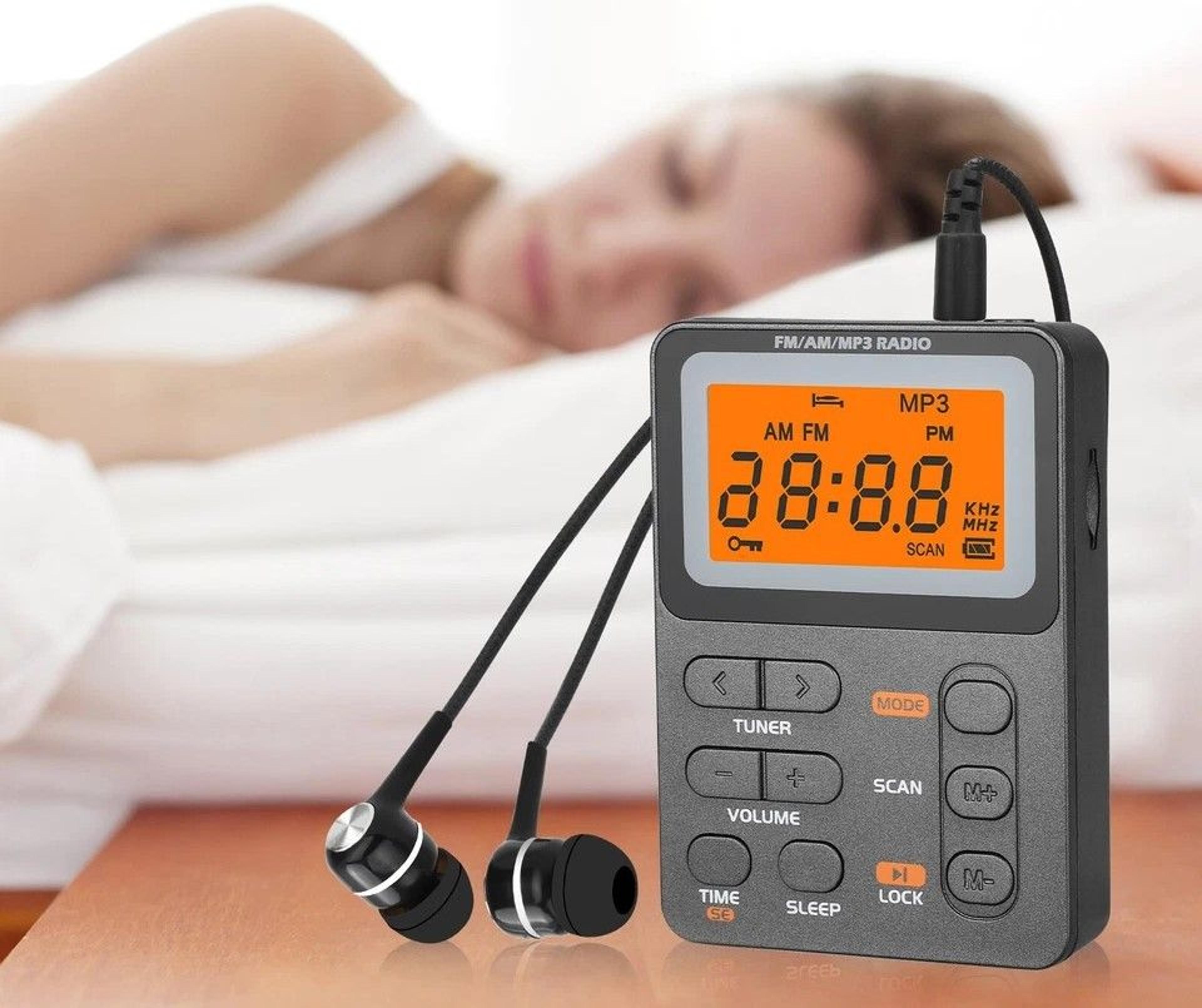 compact pocket digital lcd screen am/fm radio, player earphone for walking, rechargeable portable radio