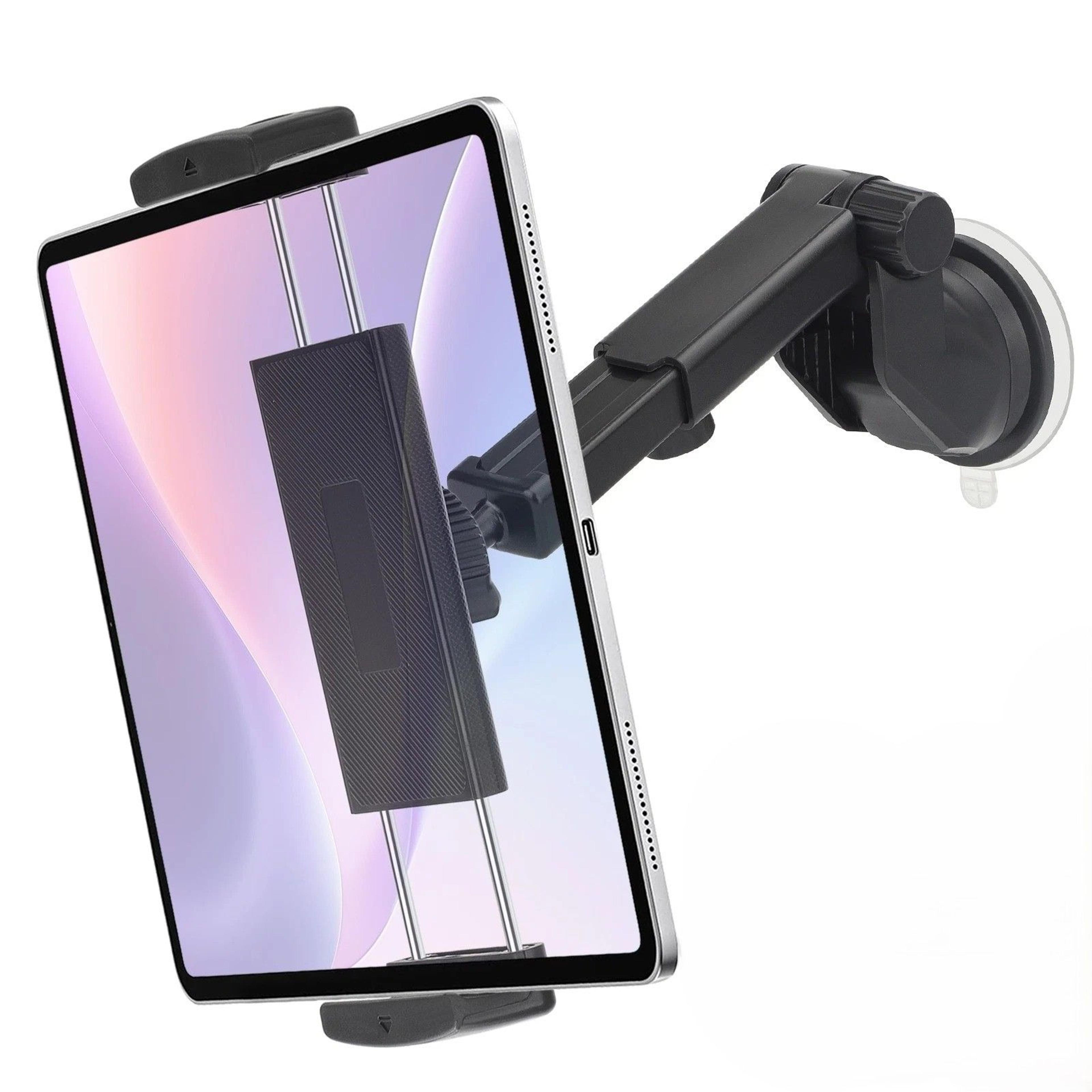 universal car tablet phone mount, adjustable windshield dashboard holder for iphone, ipad, gps