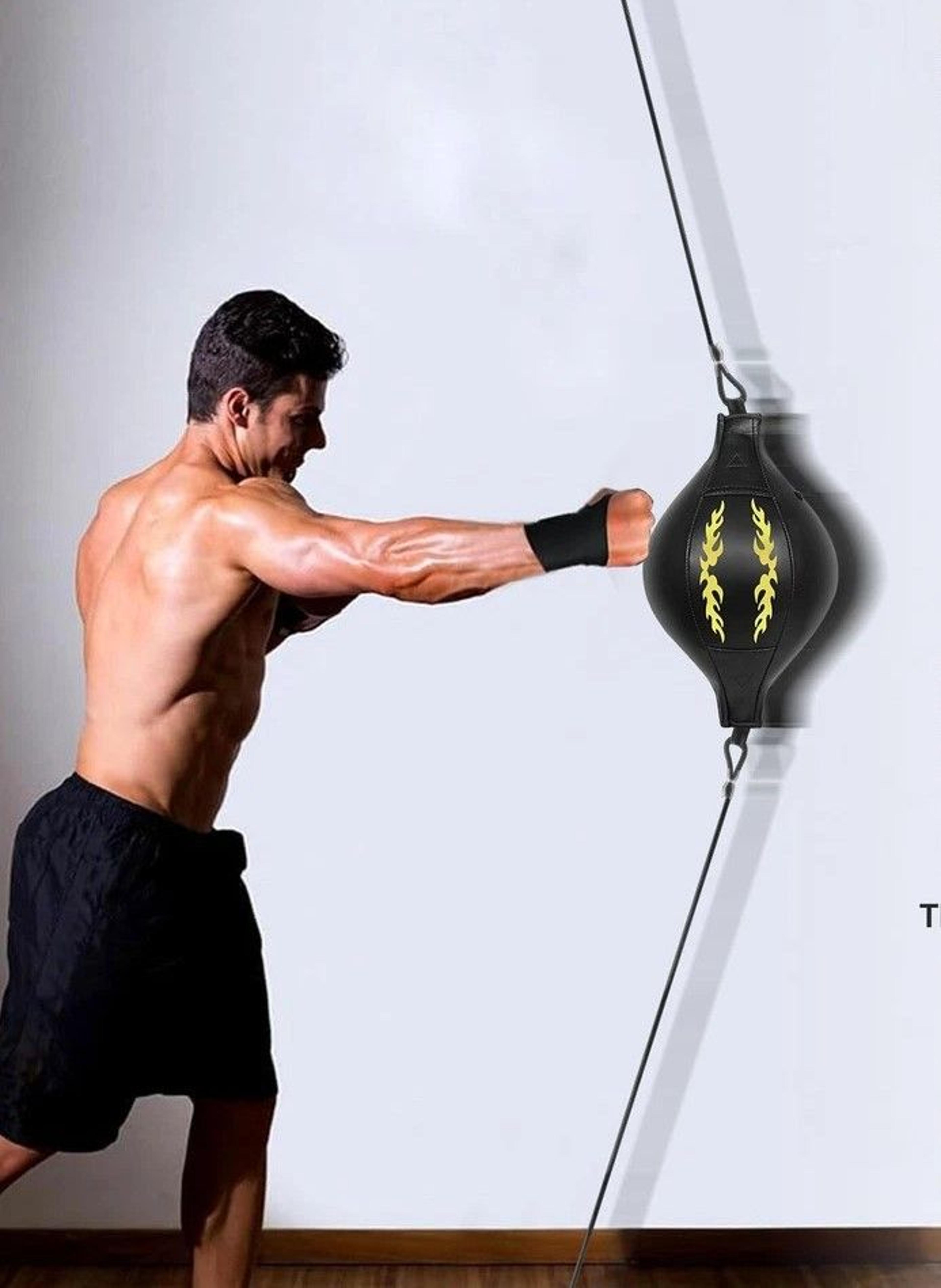 adjustable double-end speed ball punching bag, pu leather reflex trainer for boxing, mma, and fitness, noise-reduced for