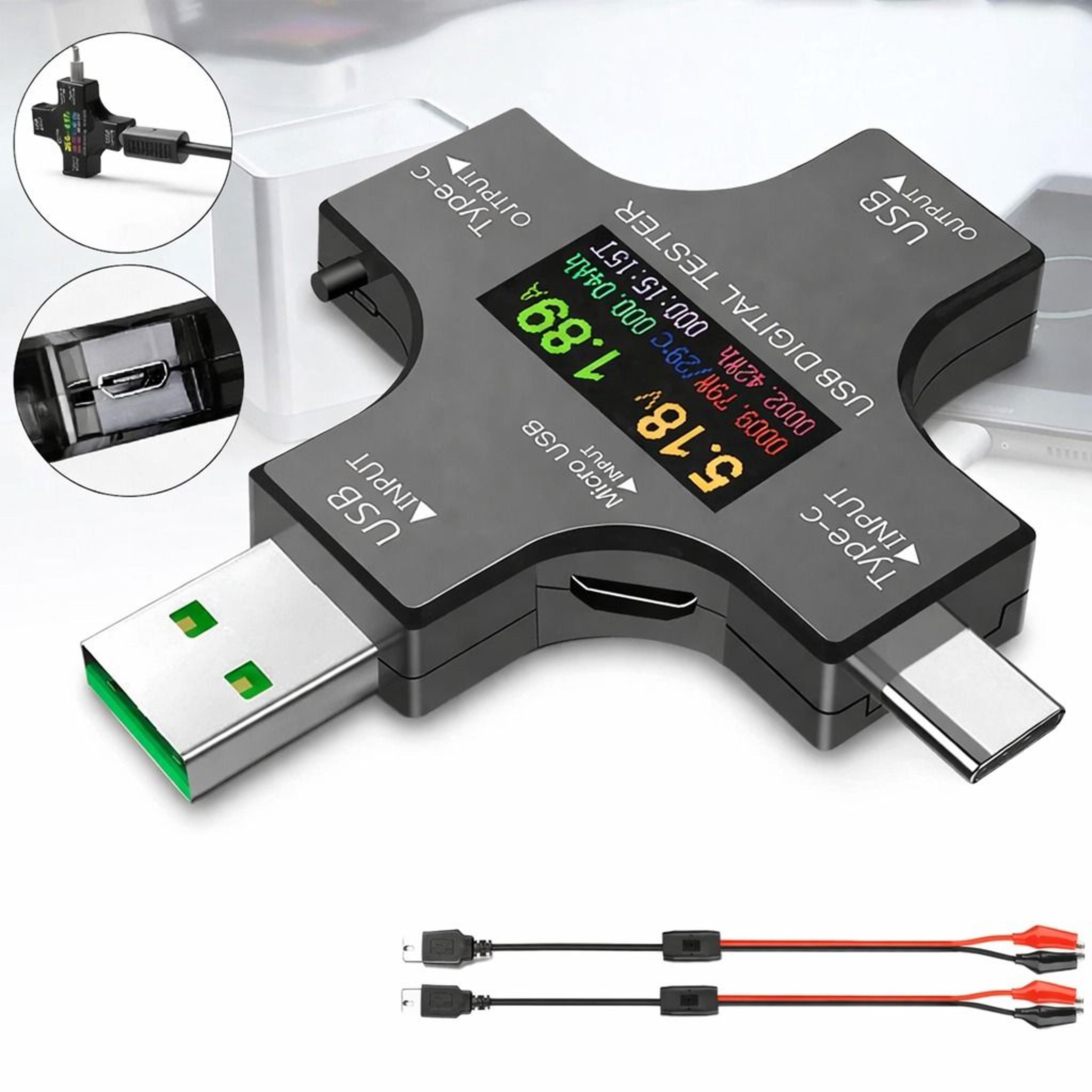 usb type-c multimeter tester, digital voltage, current & power meter for capacity & charging monitoring on usb & type-c