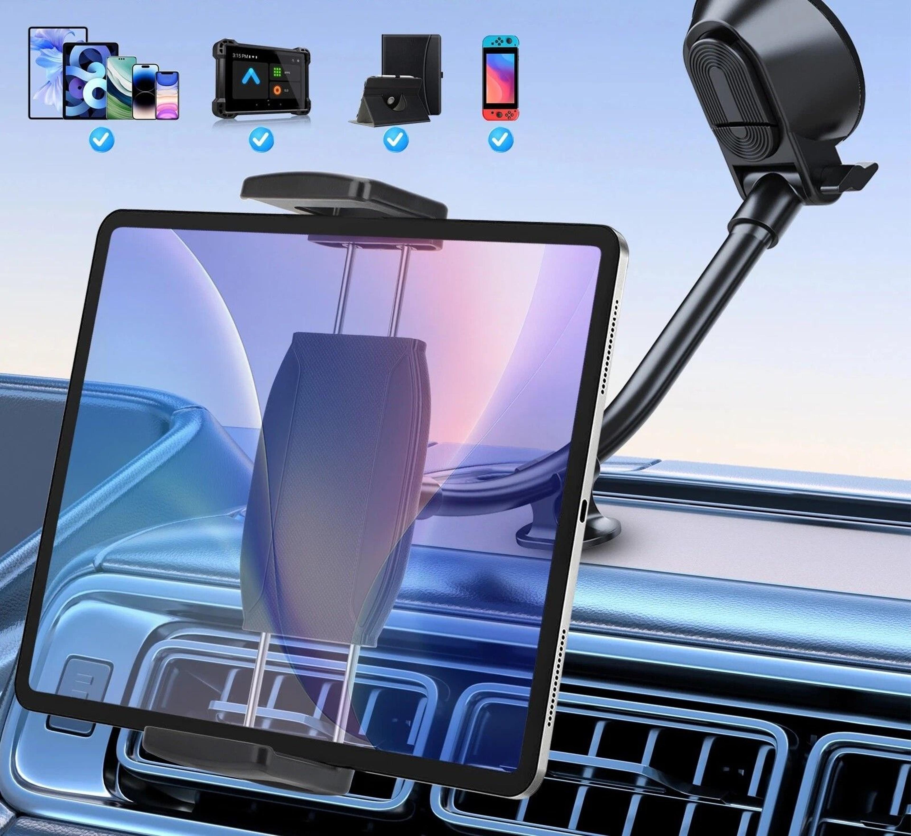 adjustable car tablet holder for phones, ipad, windshield gooseneck mount