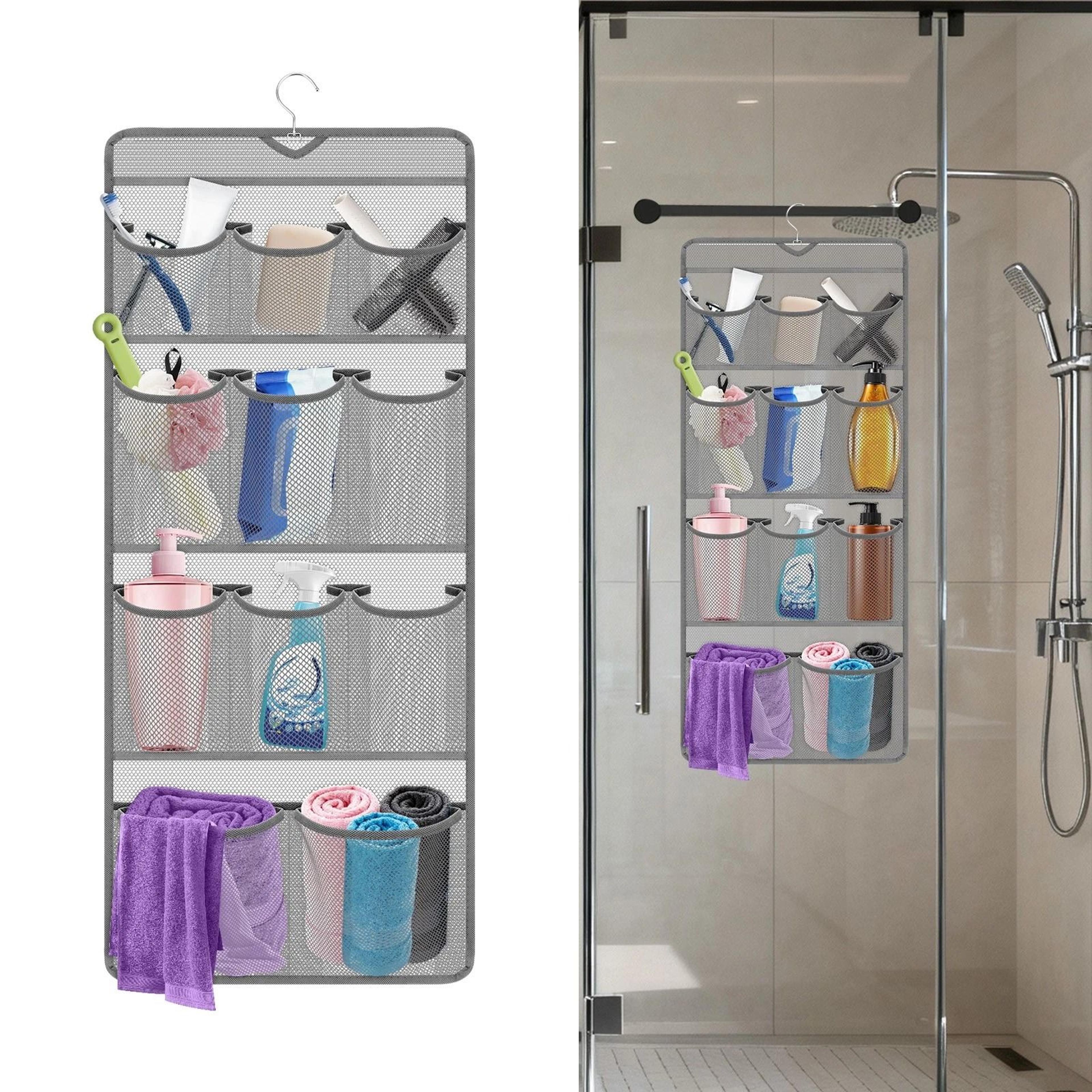 foldable pocket shower organizer, waterproof bathroom storage bag, hanging caddy for toiletries & essentials