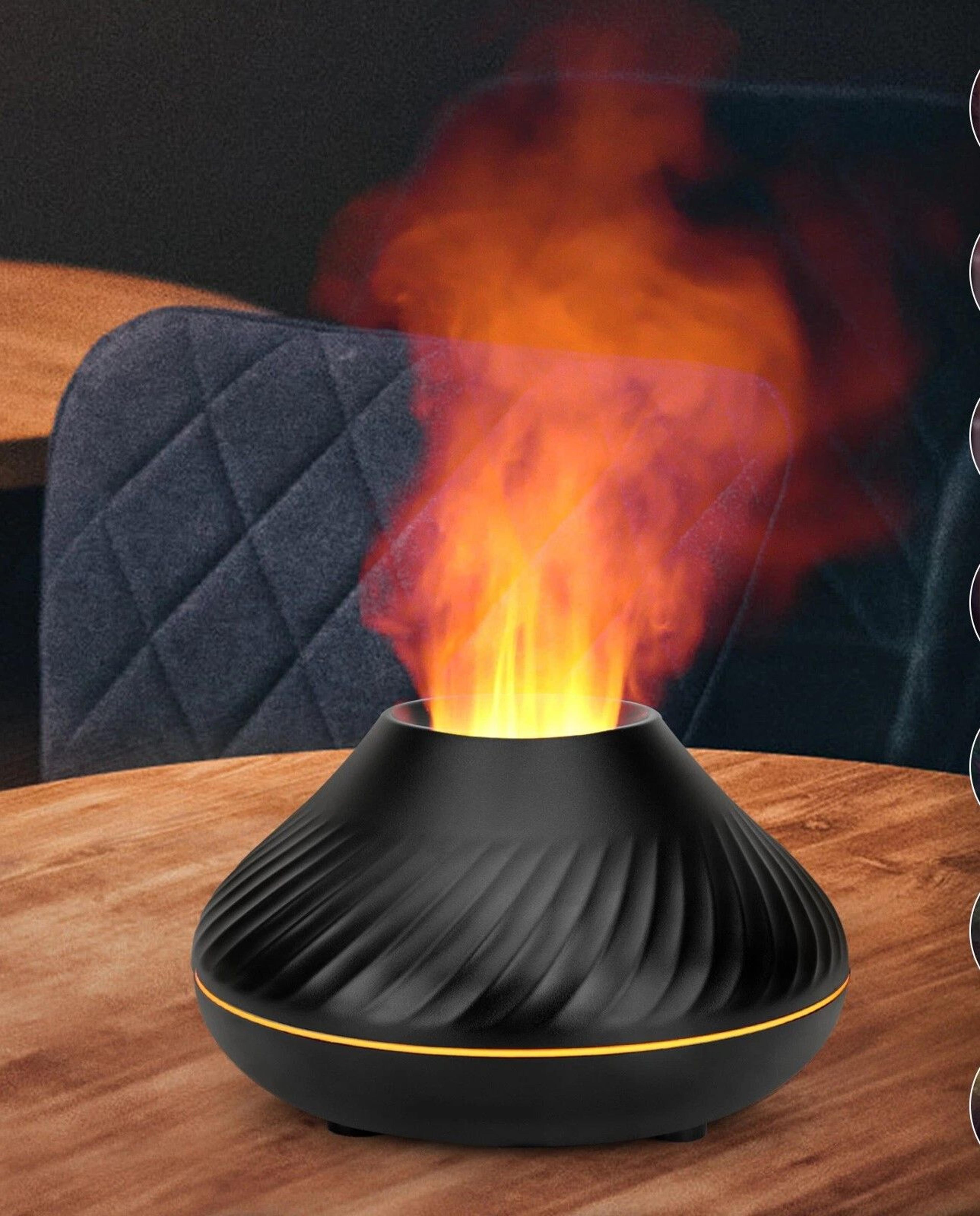 led aromatherapy flame diffuser, cute fire flame essential oil humidifier, air purifier, quiet ultrasonic aroma diffuser