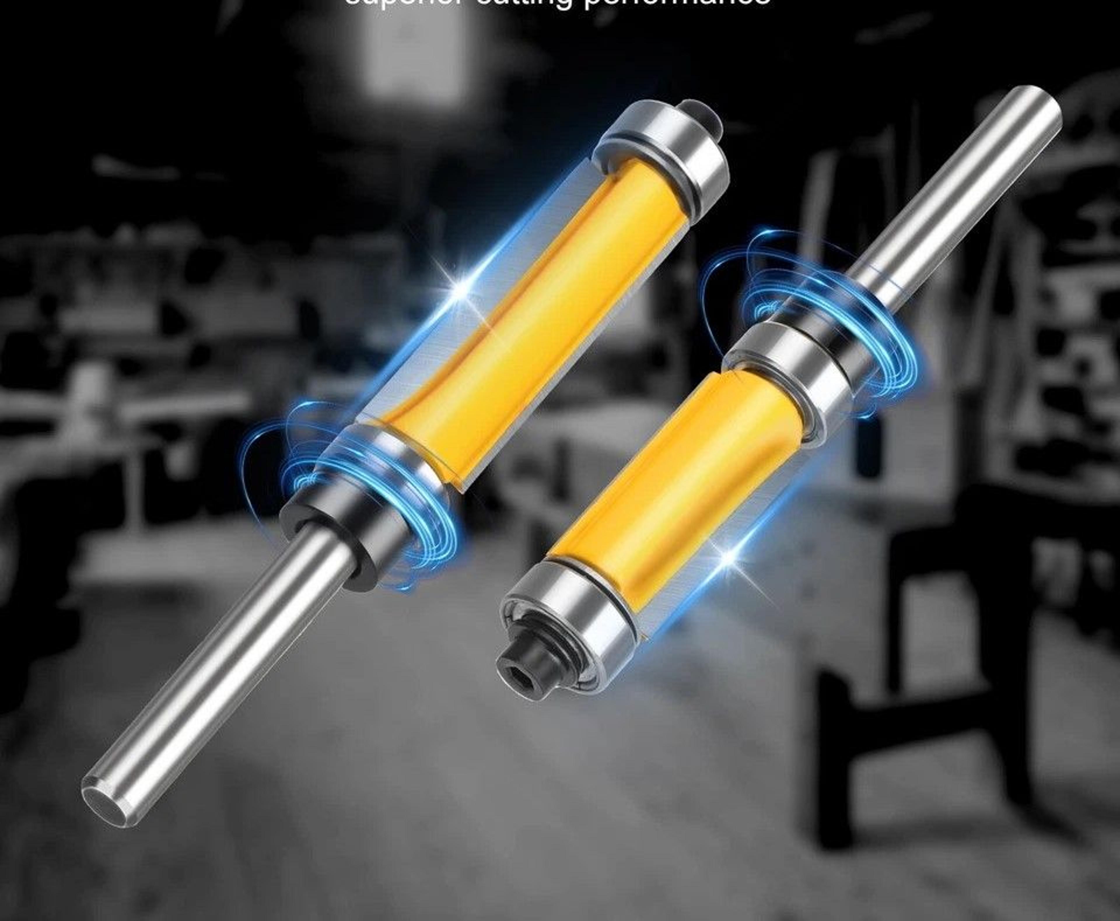 flush trim router bit , shank, top & bottom bearing, cutting diameter for woodworking & veneer