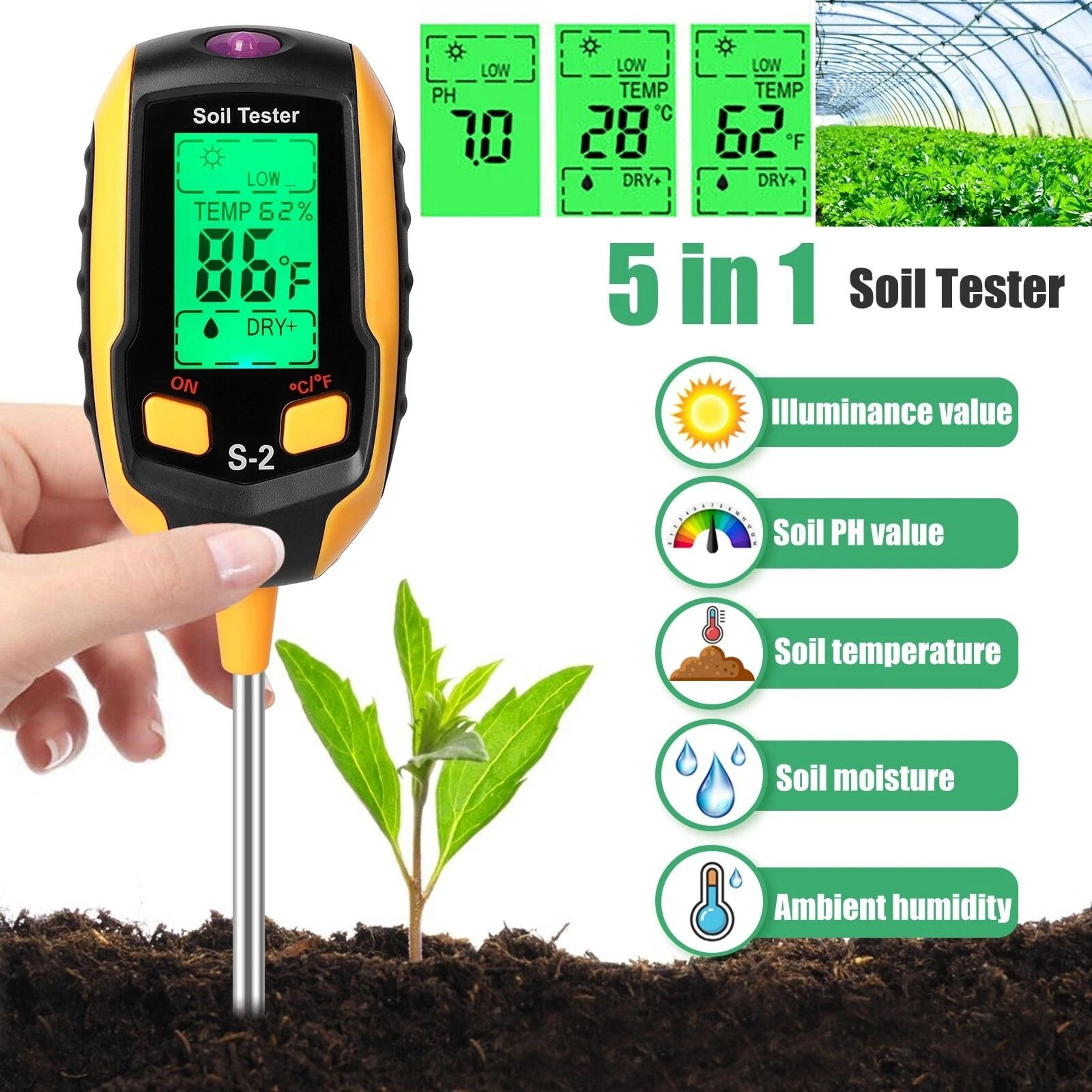digital soil tester, ph meter for plants, lawn moisture temperature tester, accurate lcd display for garden use