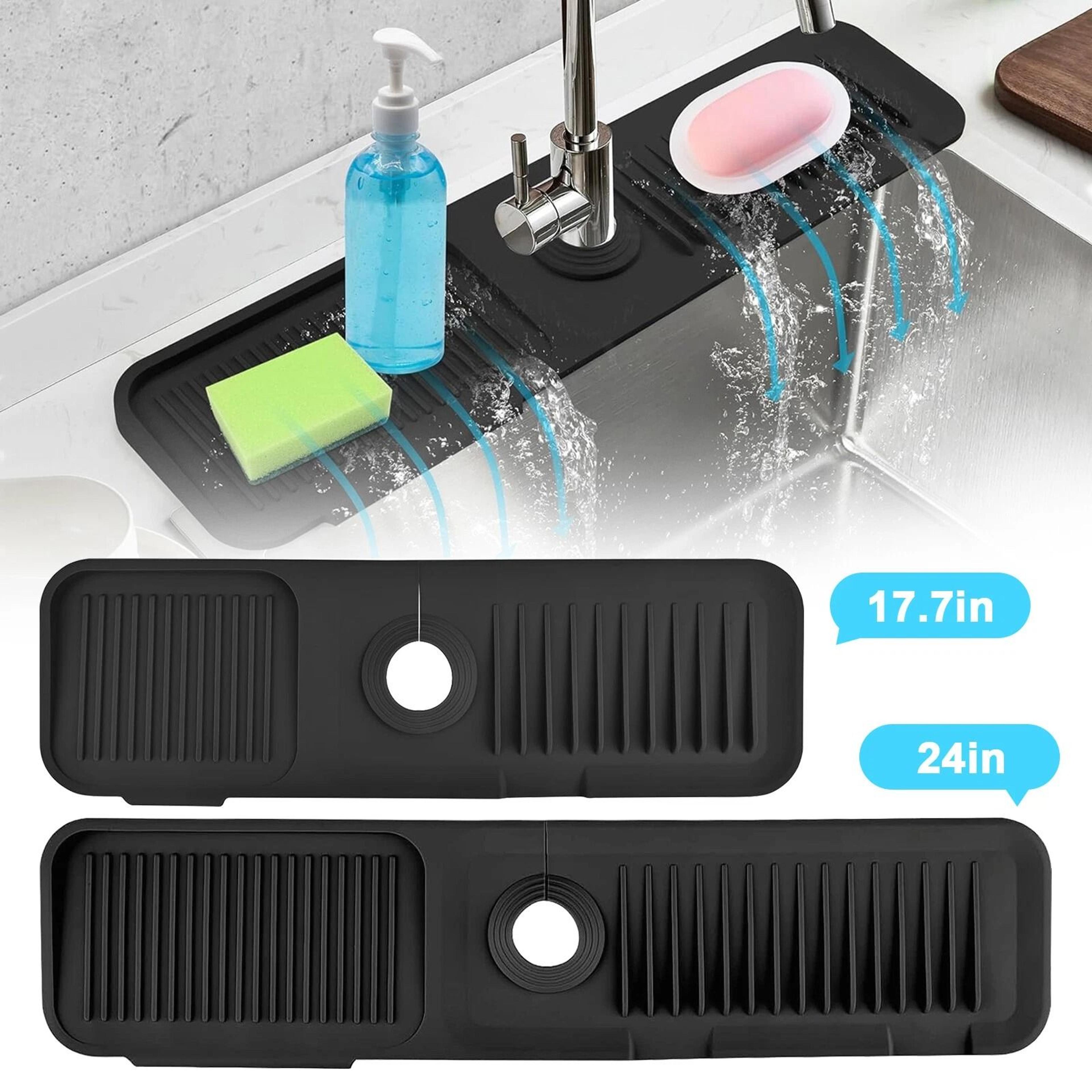 silicone kitchen faucet sinks splash guard, adjustable drain pad, water catcher tray, sink mat, water catcher silicone