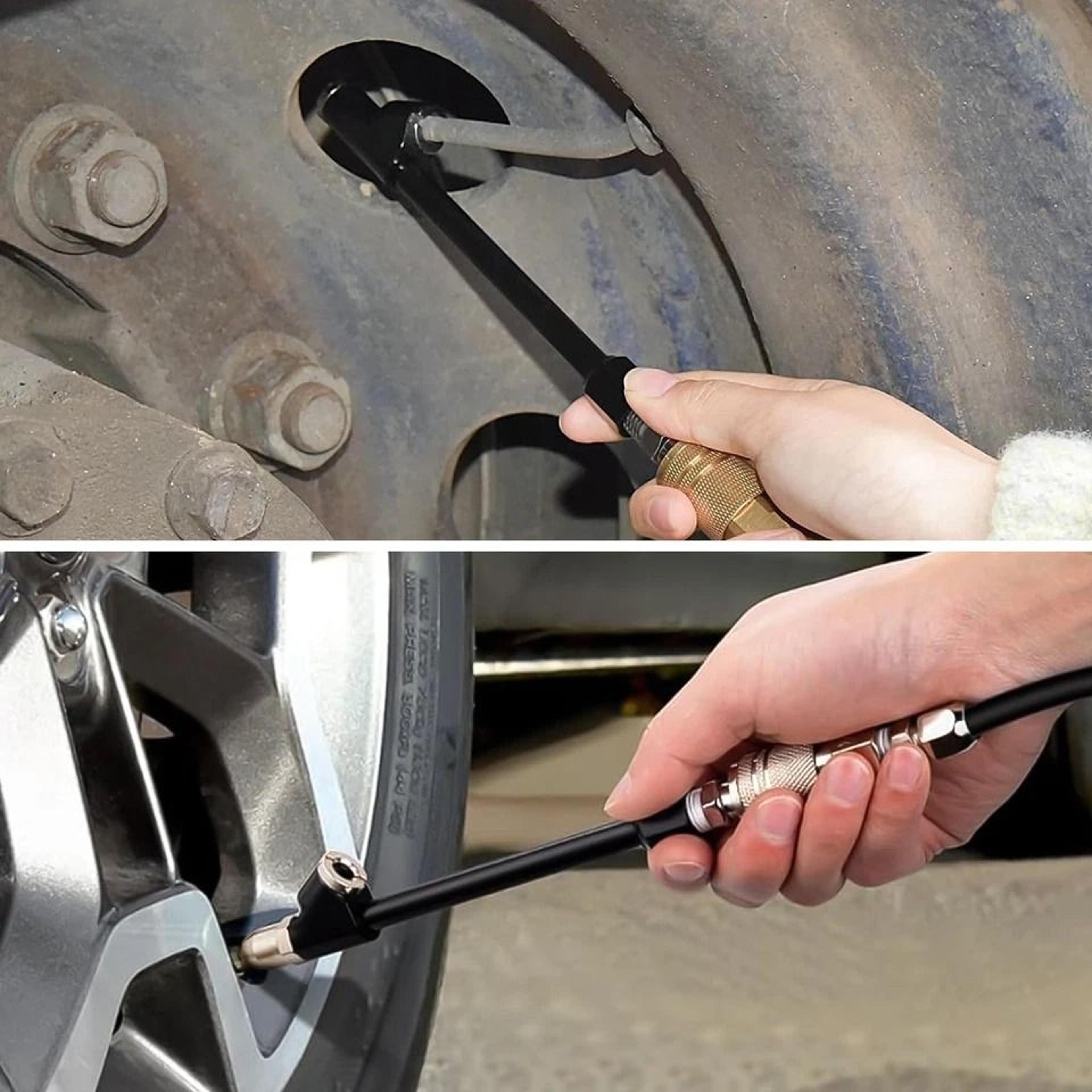 dual head air chuck set, straight & reverse, heavy duty tire inflator for rvs, trucks & trailers