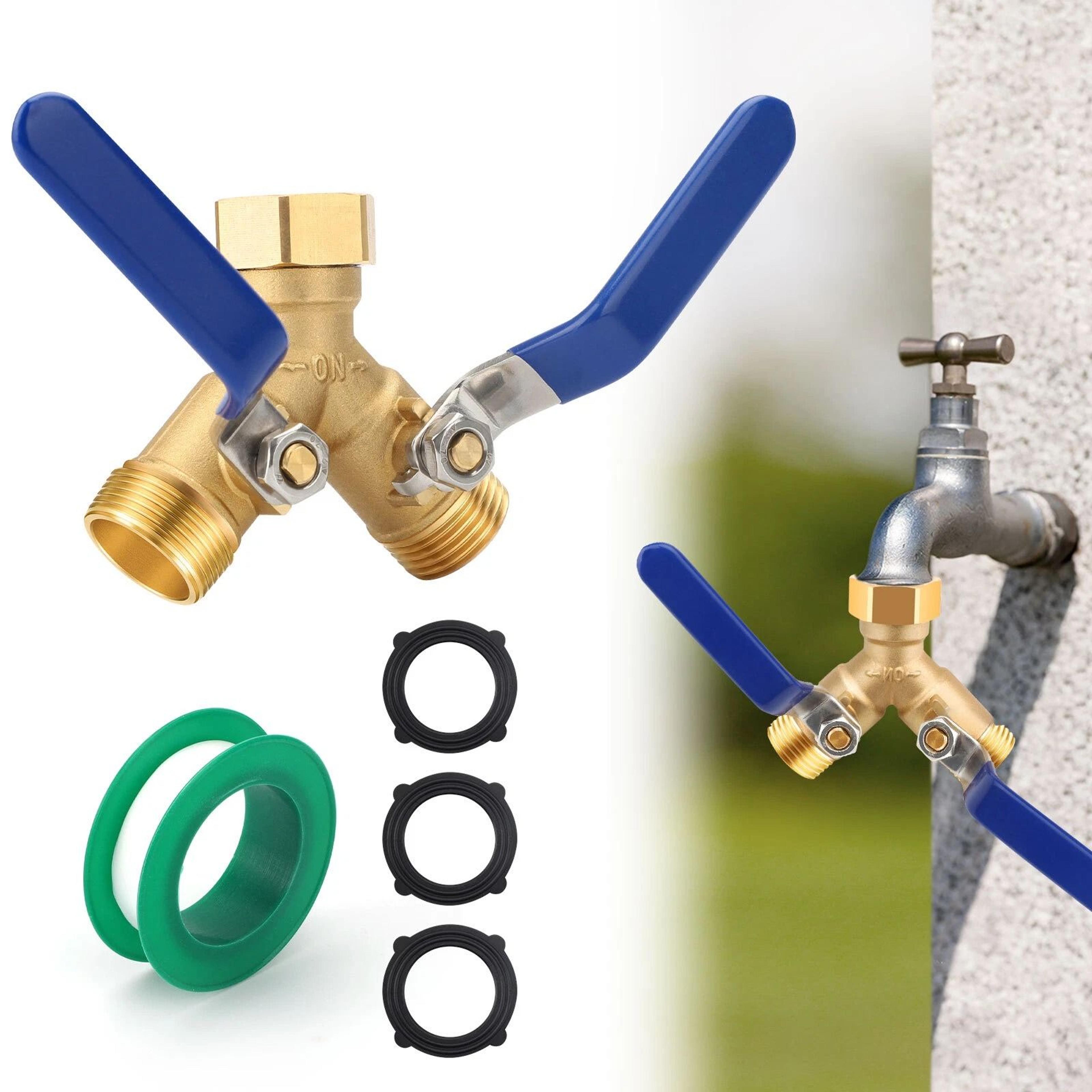 brass y connector,way hose splitter, garden hose adaptor with independent flow control and leak-proof design