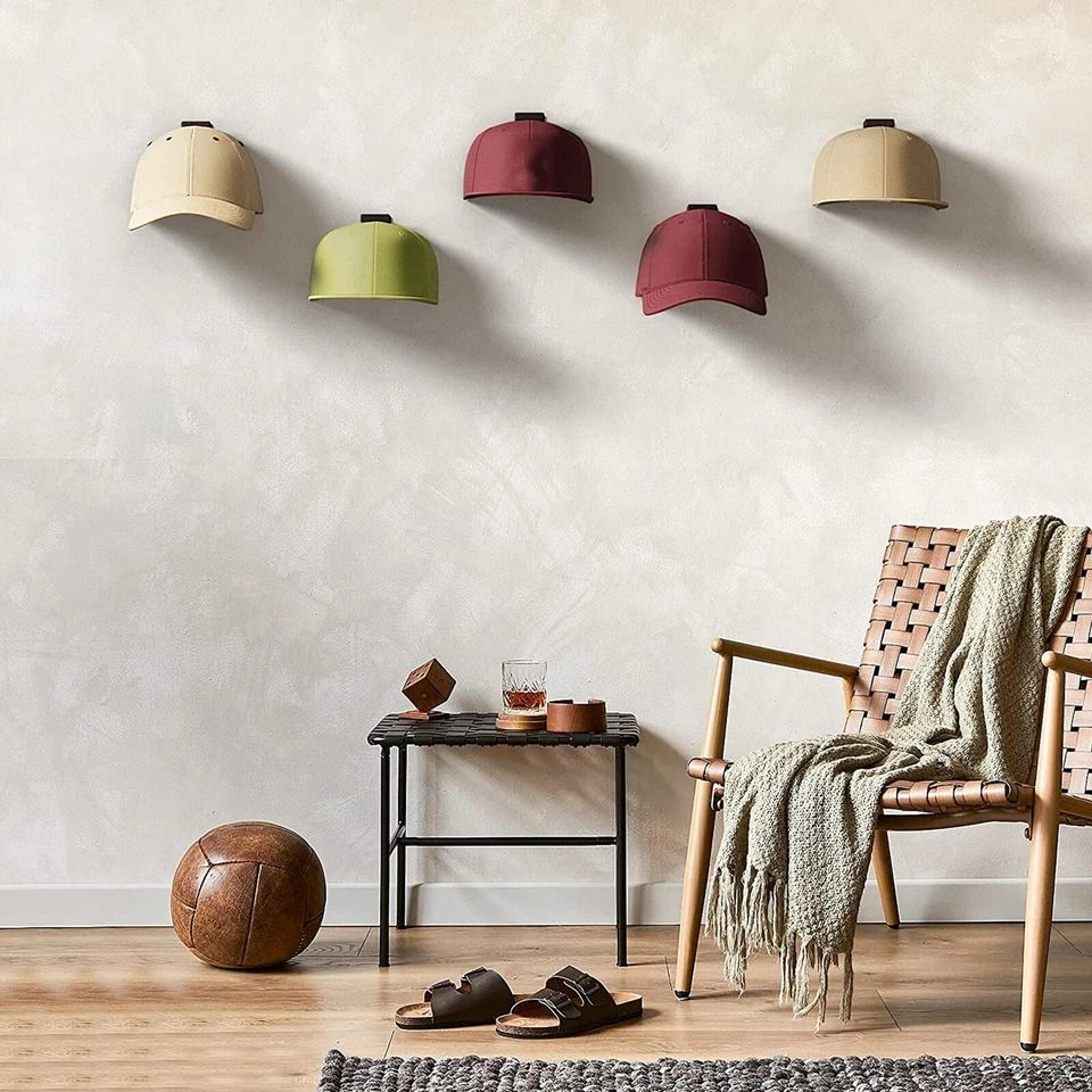 hooks baseball cap holder, wall mount storage organizer, adhesive cap rack for hats
