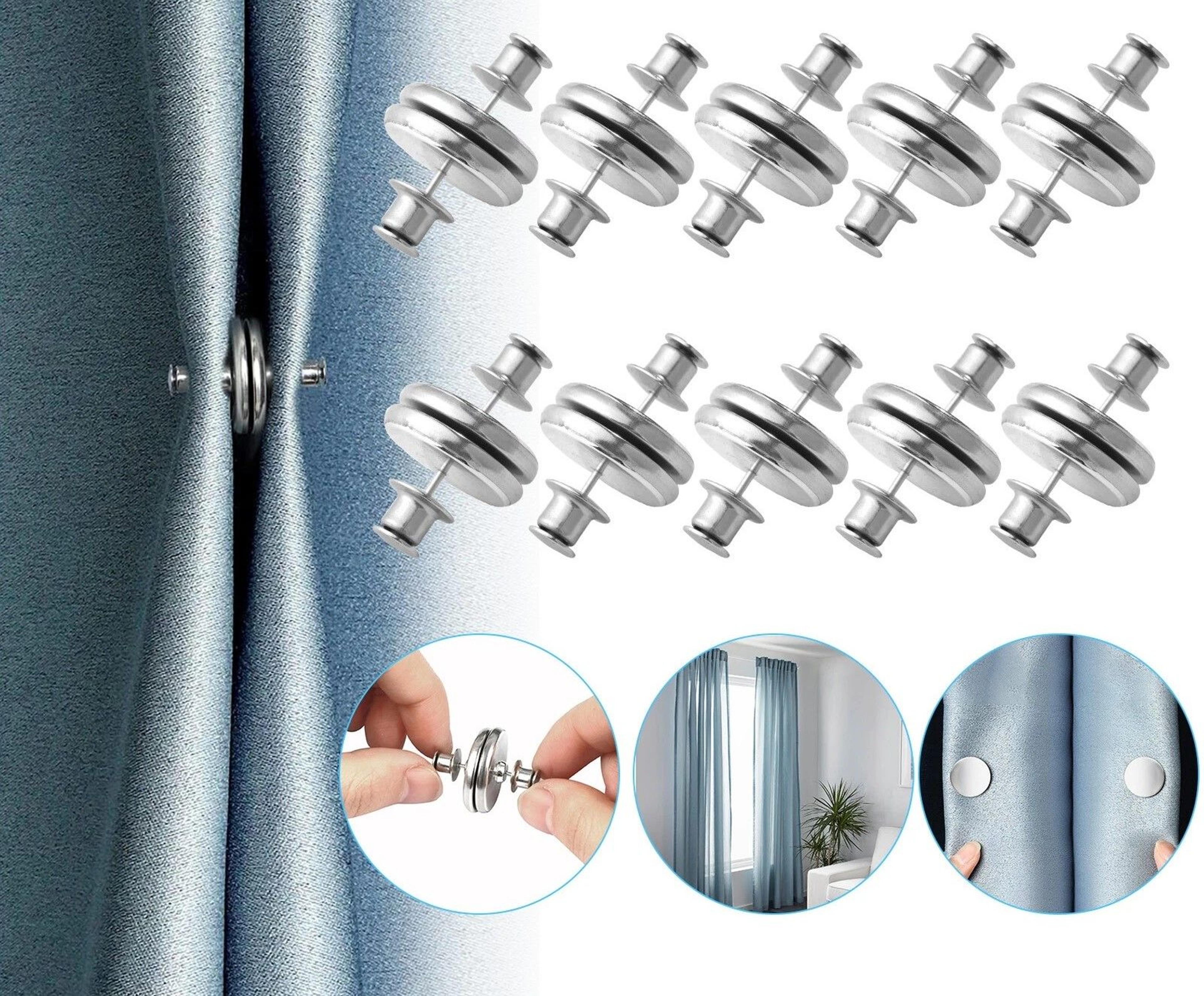 magnetic curtain clips, nail-free button buckle, silver alloy, double-sided magnets, home decor