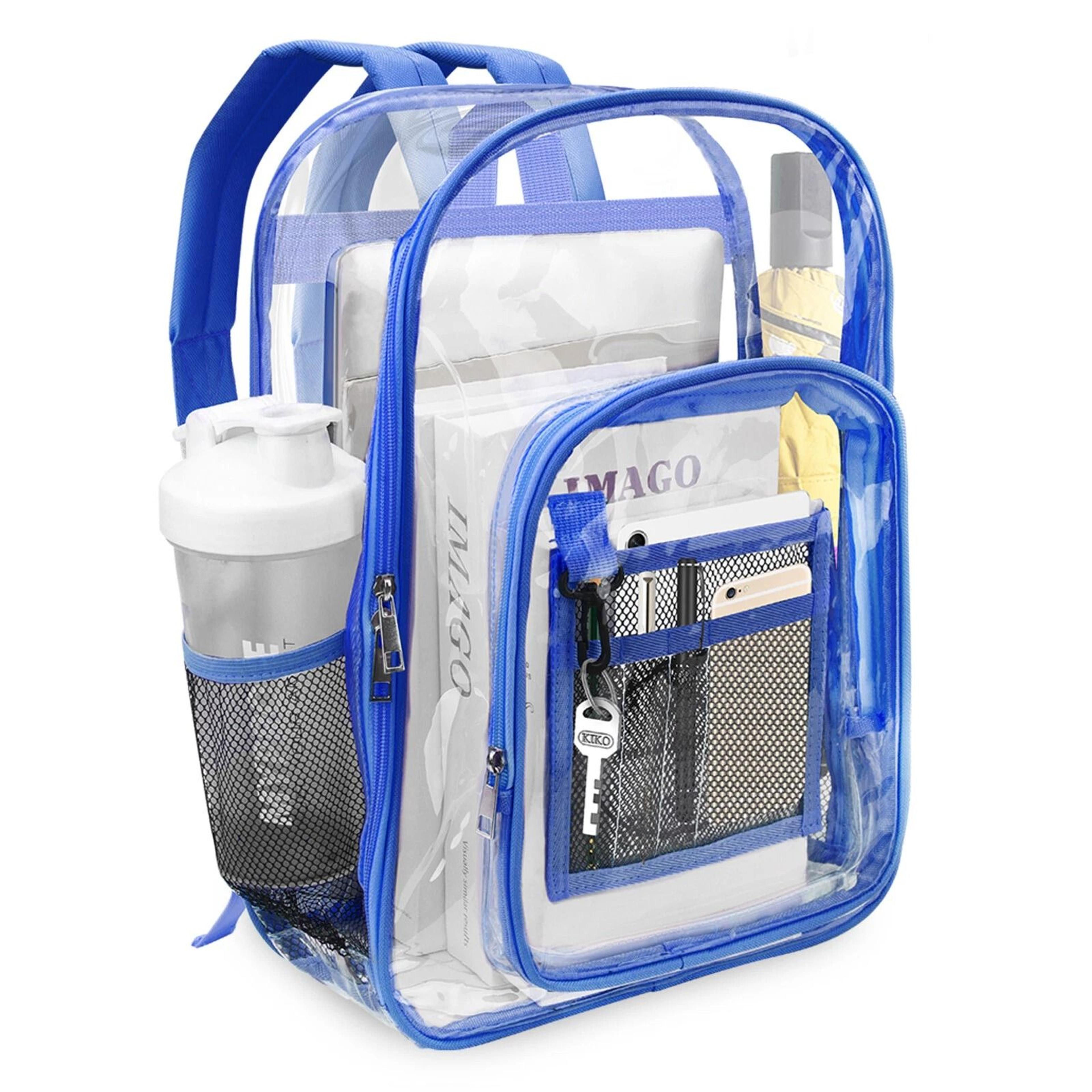 waterproof clear backpack, heavy duty see-through stadium approved backpack for school, travel, work, and events