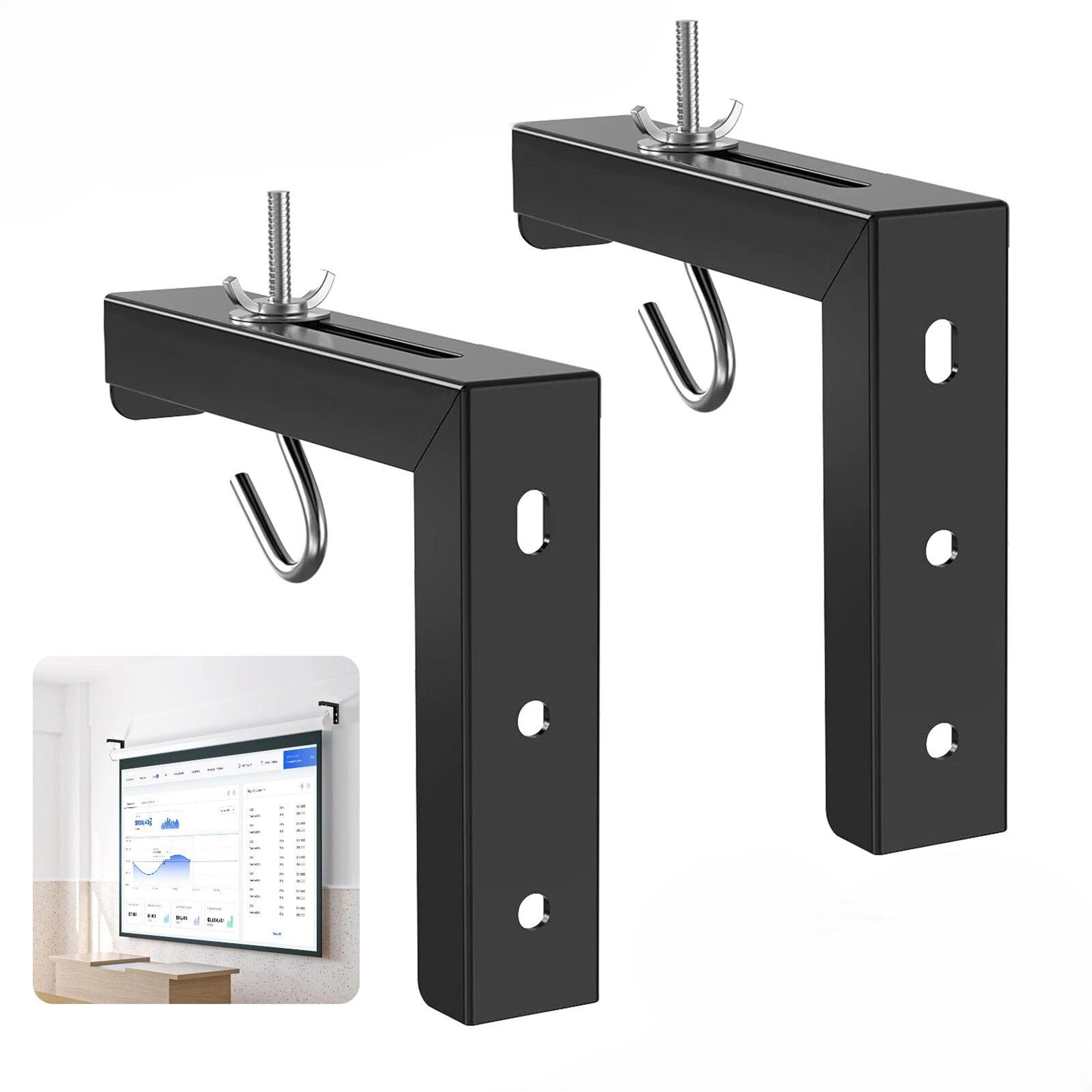 adjustable projector screen wall mount, ceiling mount l-bracket with hooks, capacity, durable, versatile bracket