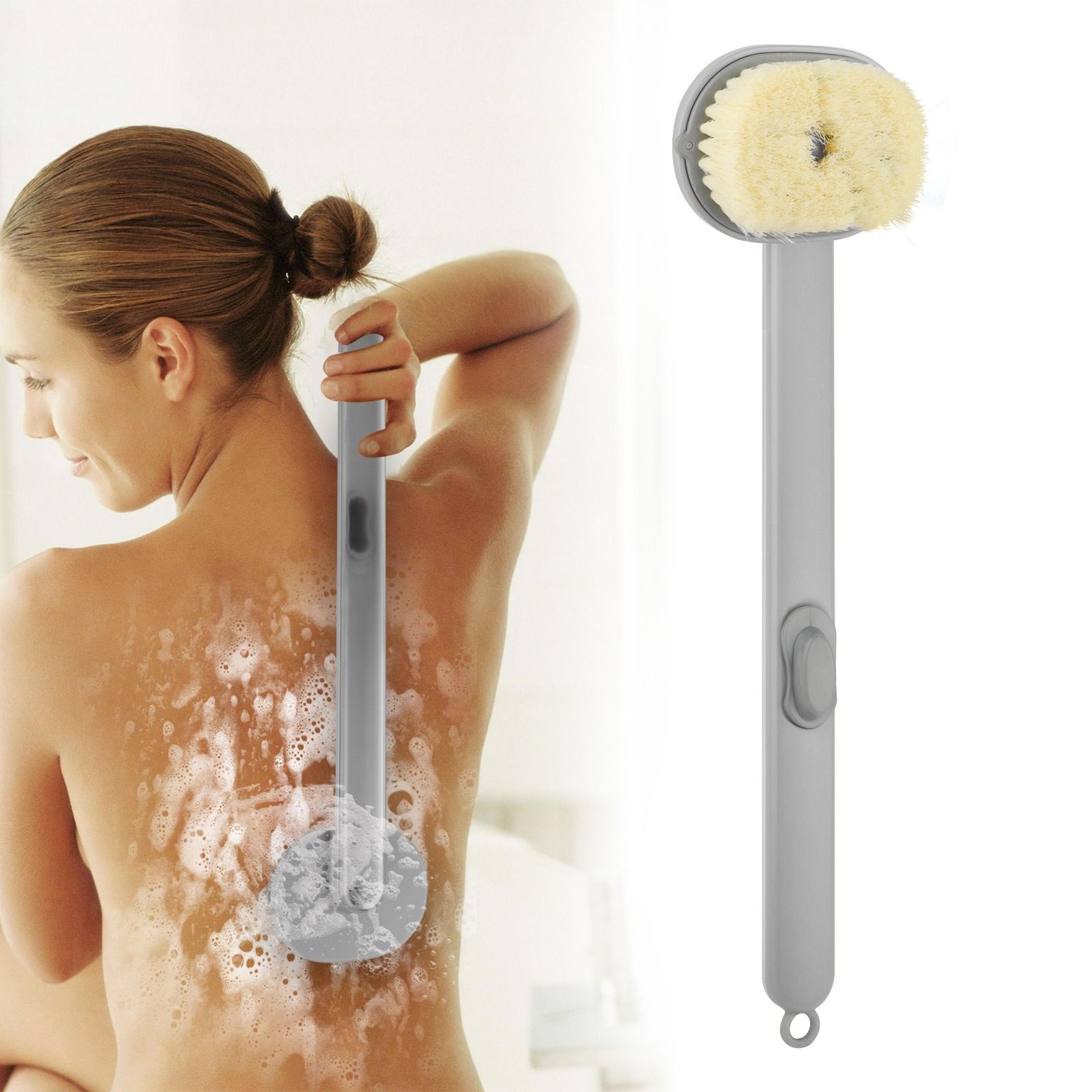 long handle bath brush back scrubber, body shower washer, skin exfoliating, liquid soap dispenser for clean back