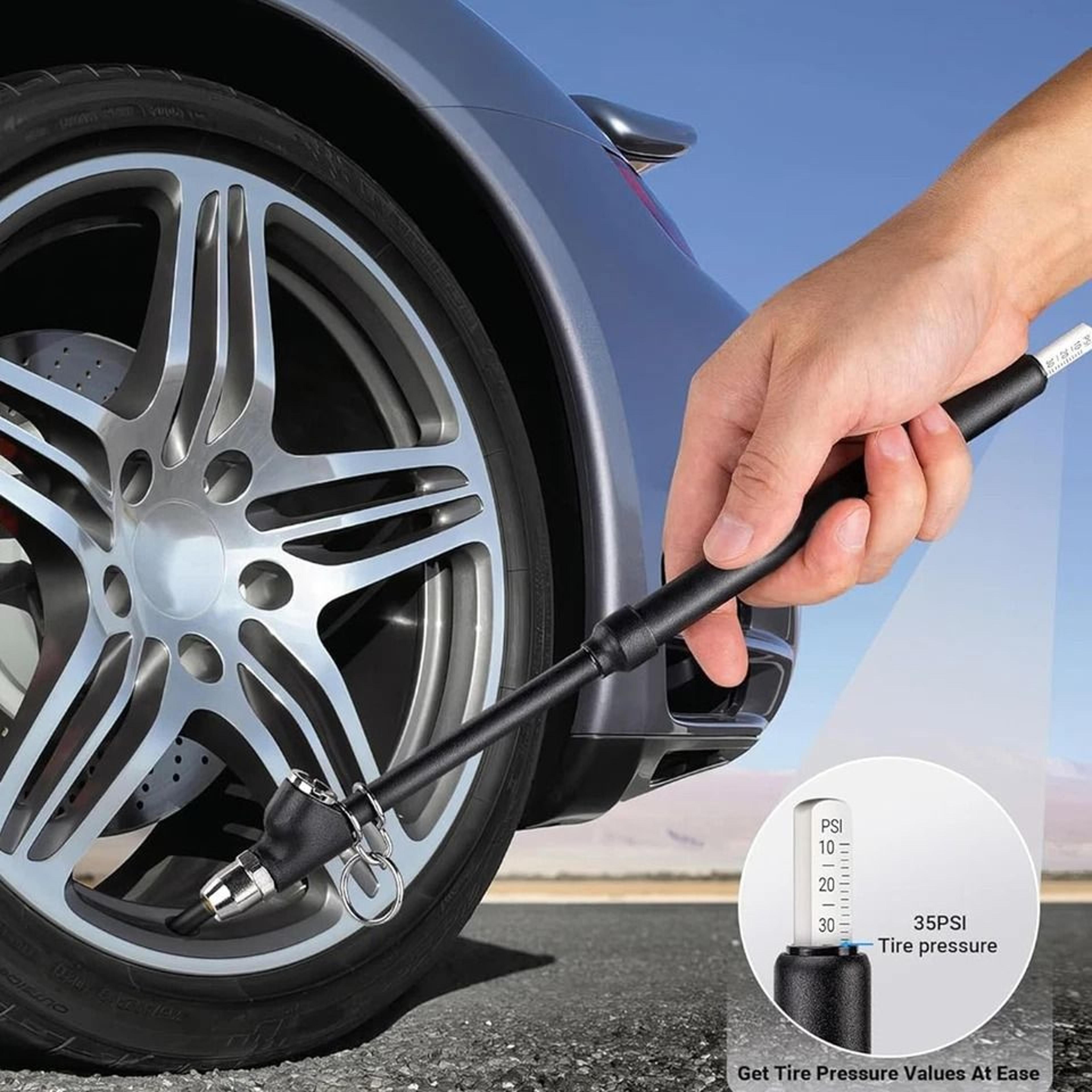 tire pressure gauge, psi, dual head chuck, straight & reverse, for car, motorcycle, rv, truck, atv
