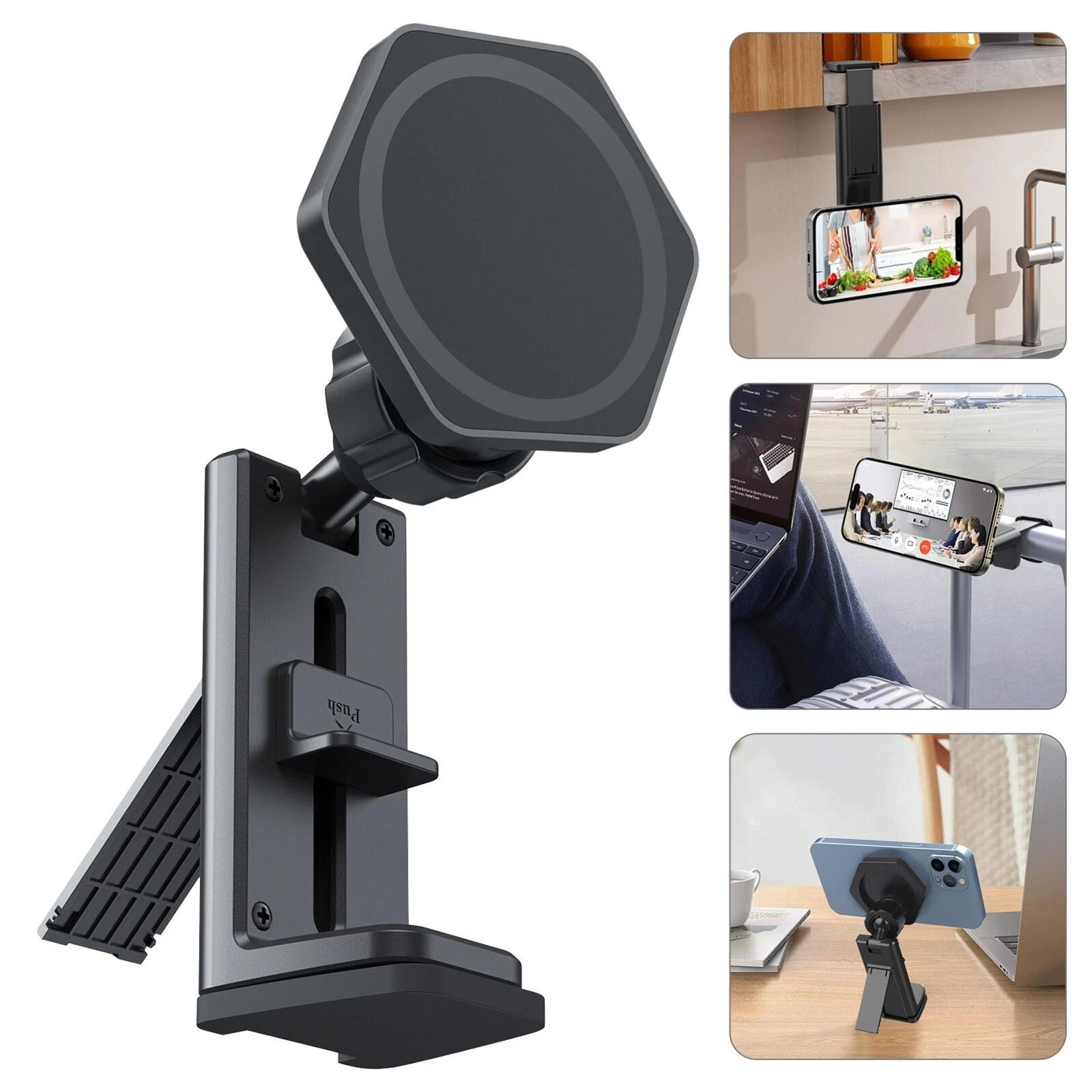 magsafe magnetic phone holder, airplane tray table mount, travel iphone stand for magsafe devices