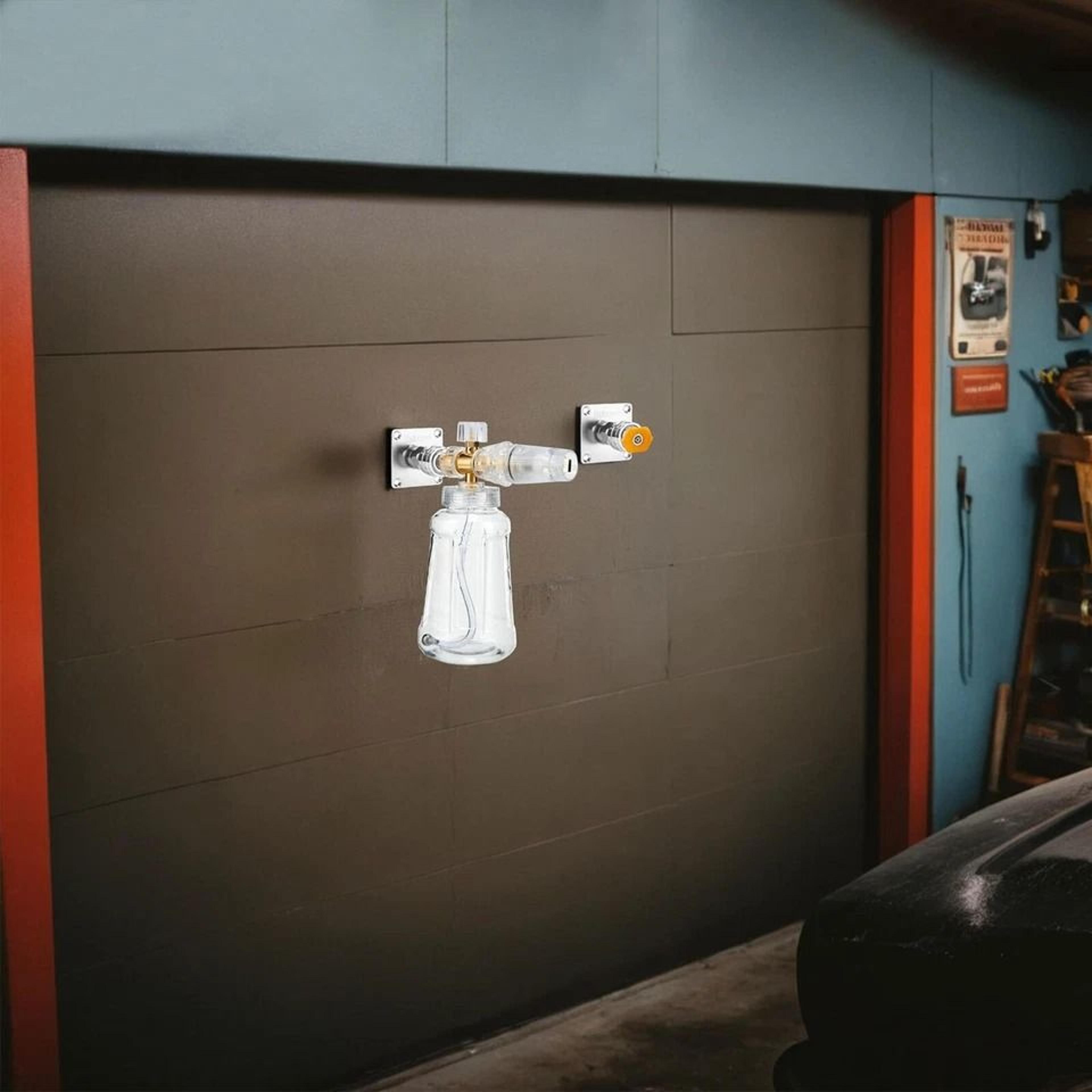 stainless steel foam cannon wall holder, quick connect, pressure washer storage solution