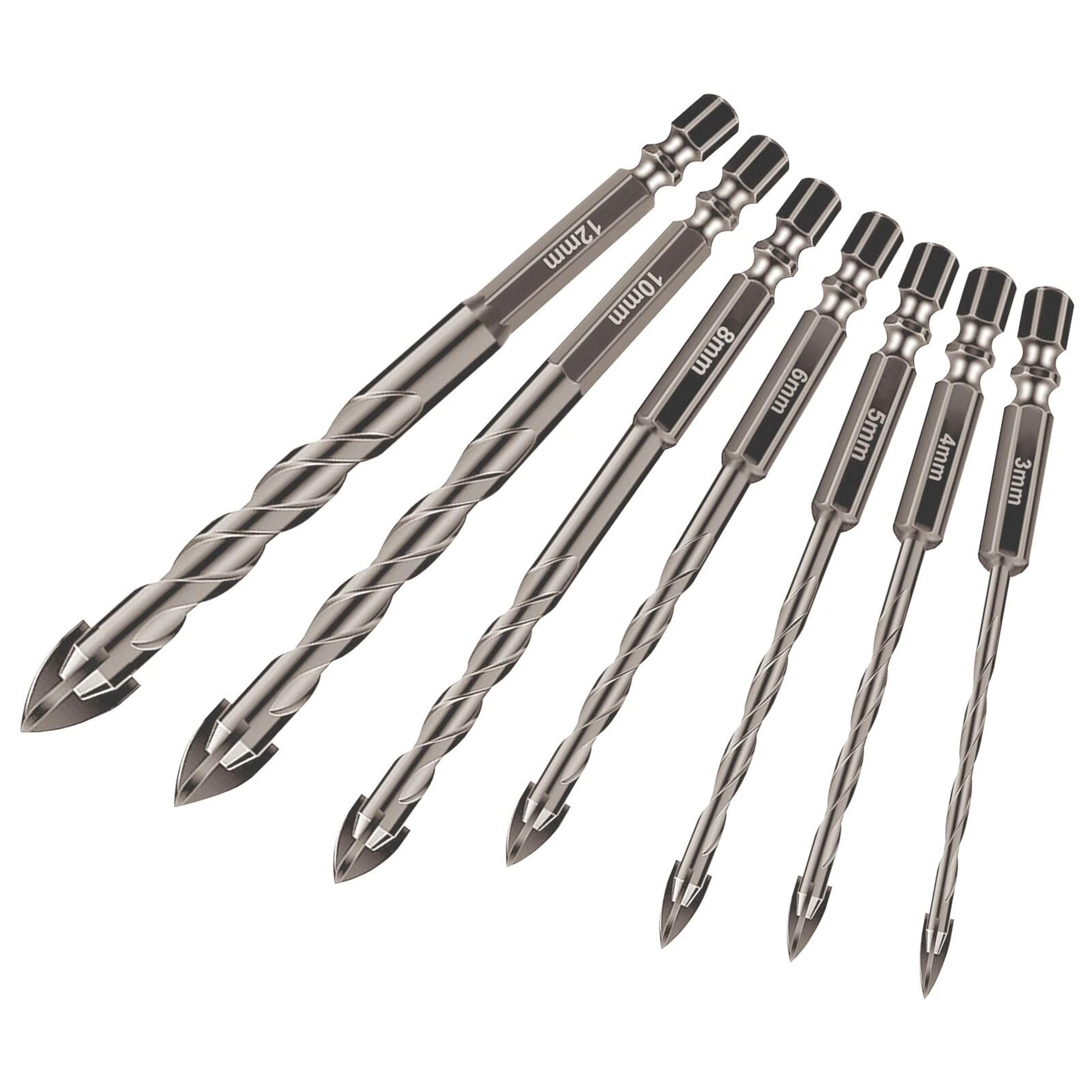 high-quality ceramic tile drill bit set, eccentric tungsten steel, four-flute sawtooth for tile, glass, concrete