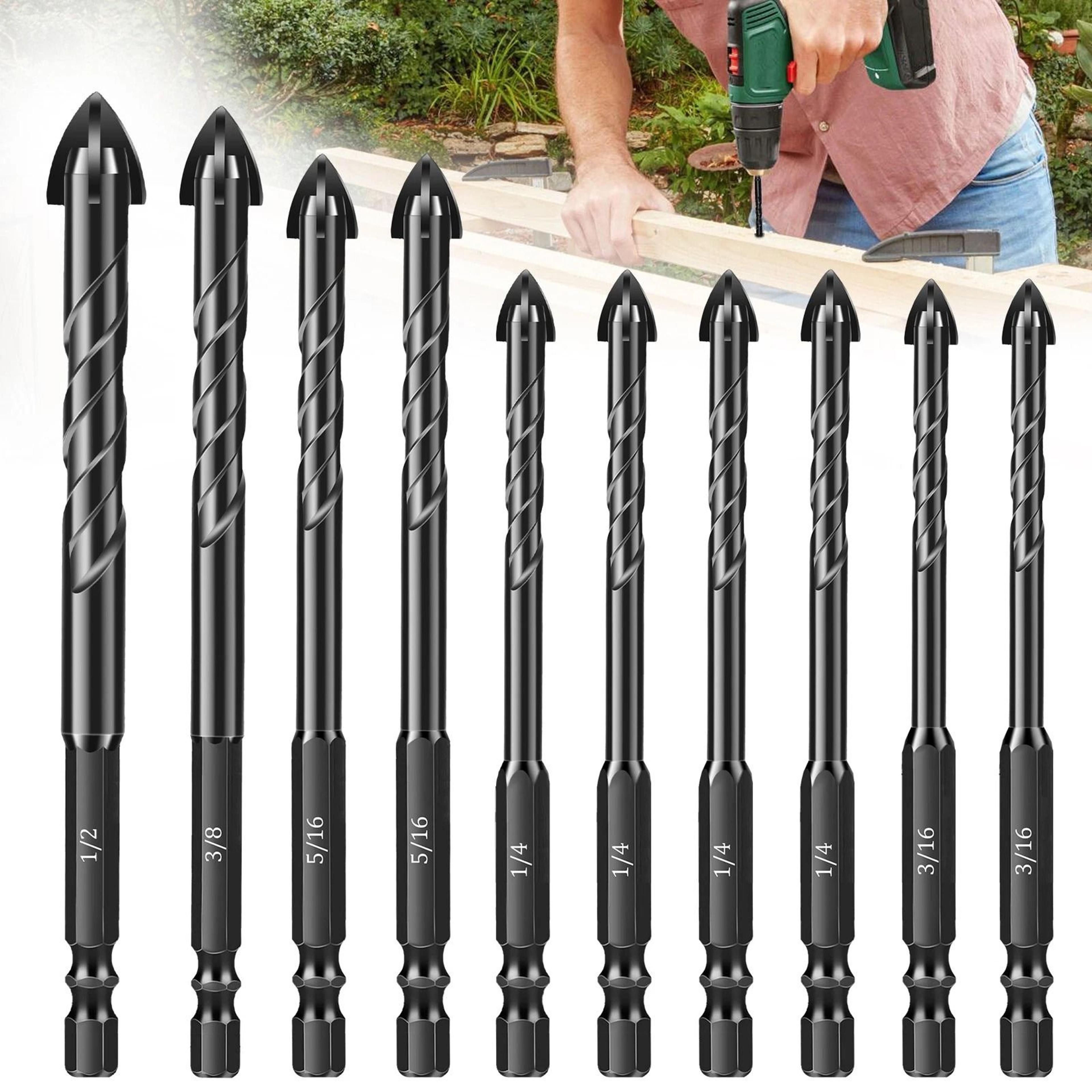 tungsten carbide drill bit set,hex shank, for ceramic, glass, brick, concrete, tile, marble, wood, plastic drilling