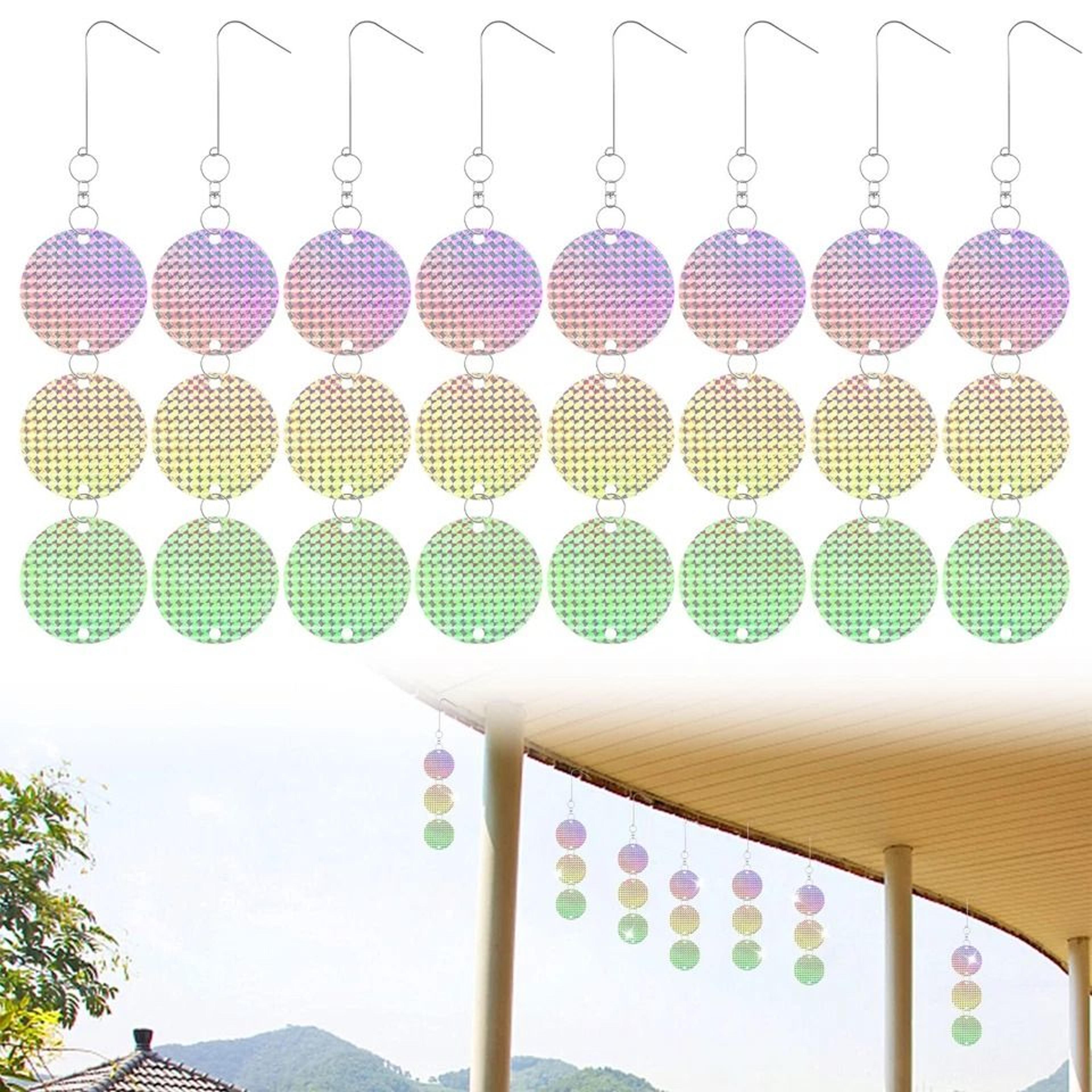 hanging reflective bird repellent discs, wind-powered rotating deterrent set, safe & silent bird scare solution