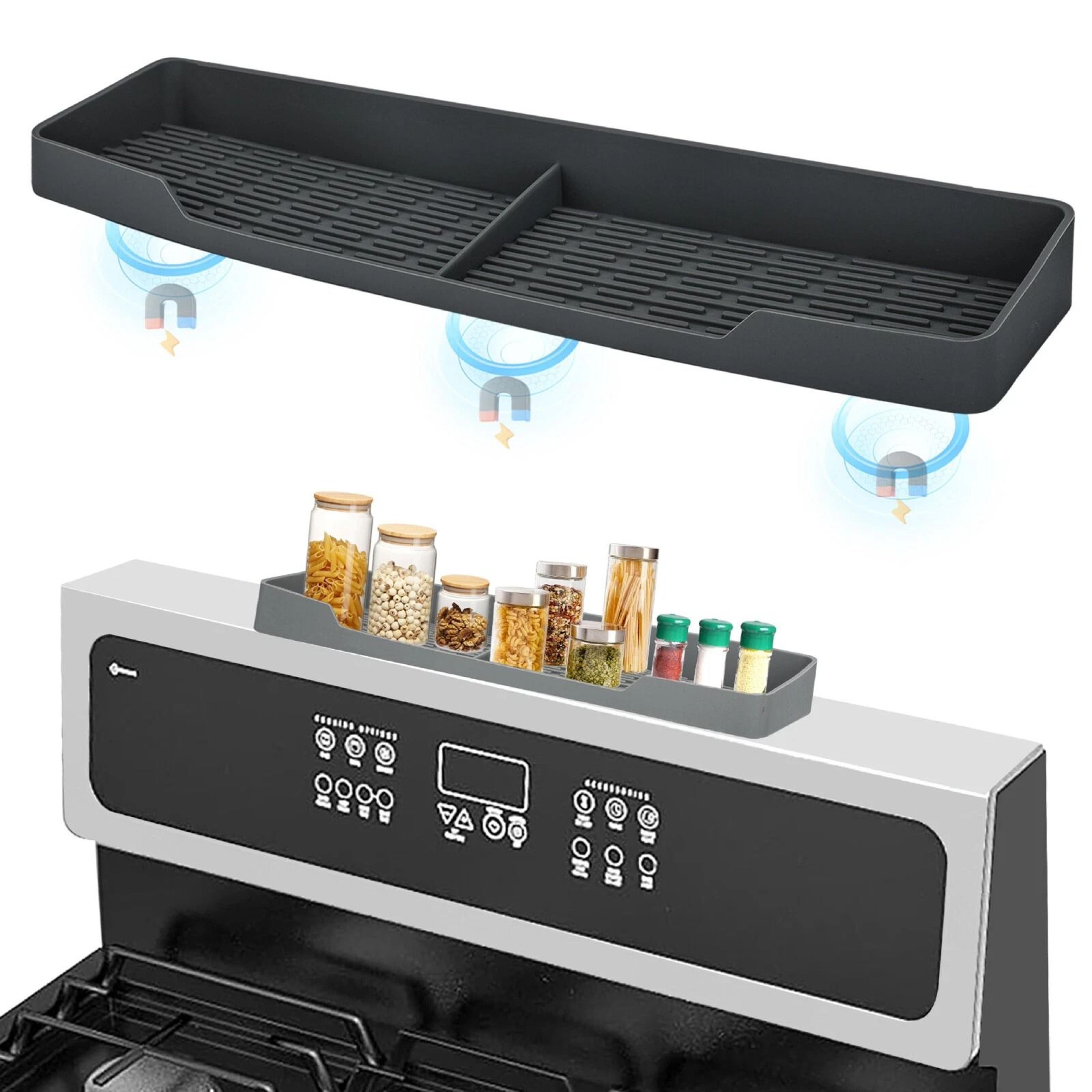 magnetic spice rack shelf, kitchen seasoning organizer, over oven silicone storage, easy-to-clean magnetic stove top
