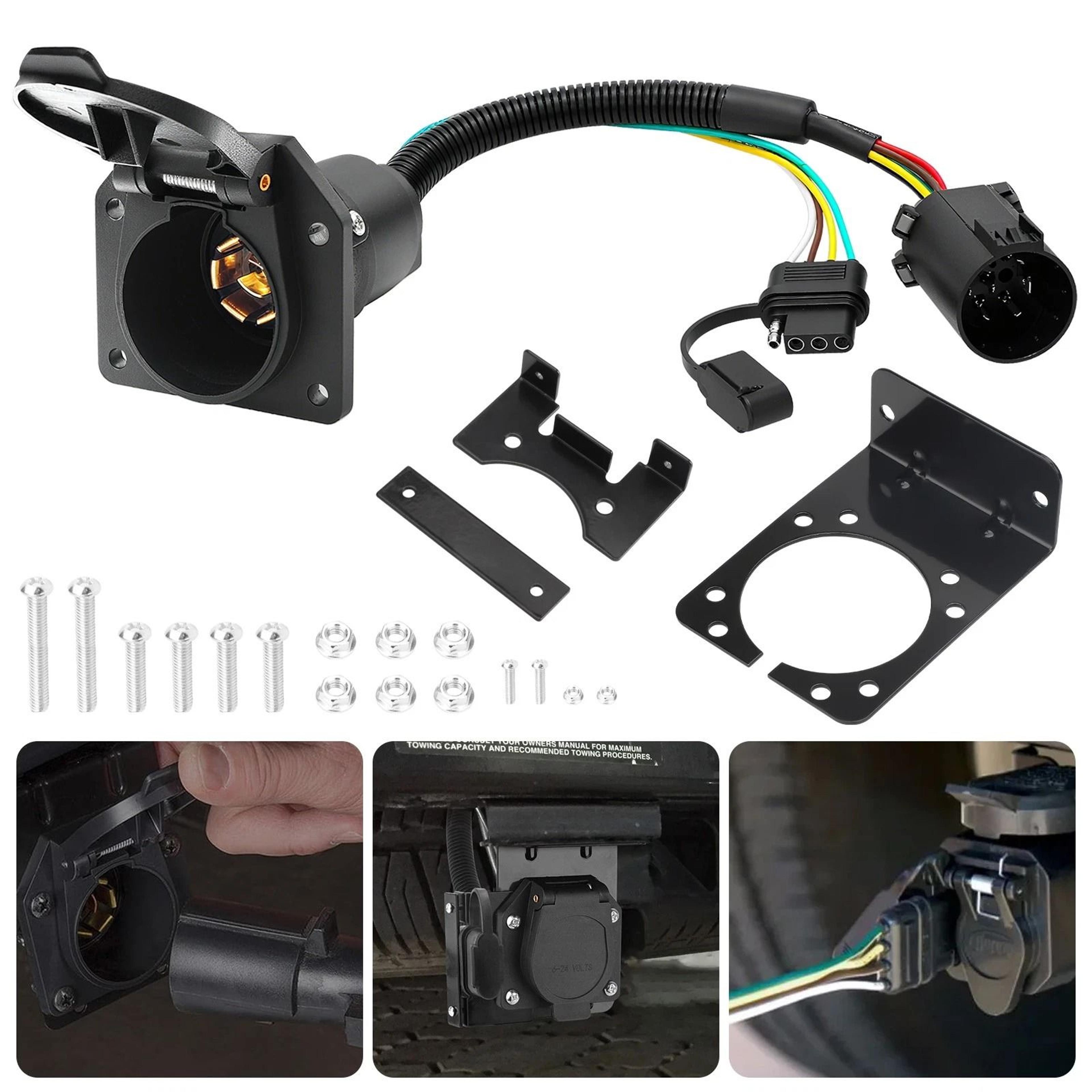 universal flat trailer connector adapter, dual output blade plug for easy towing