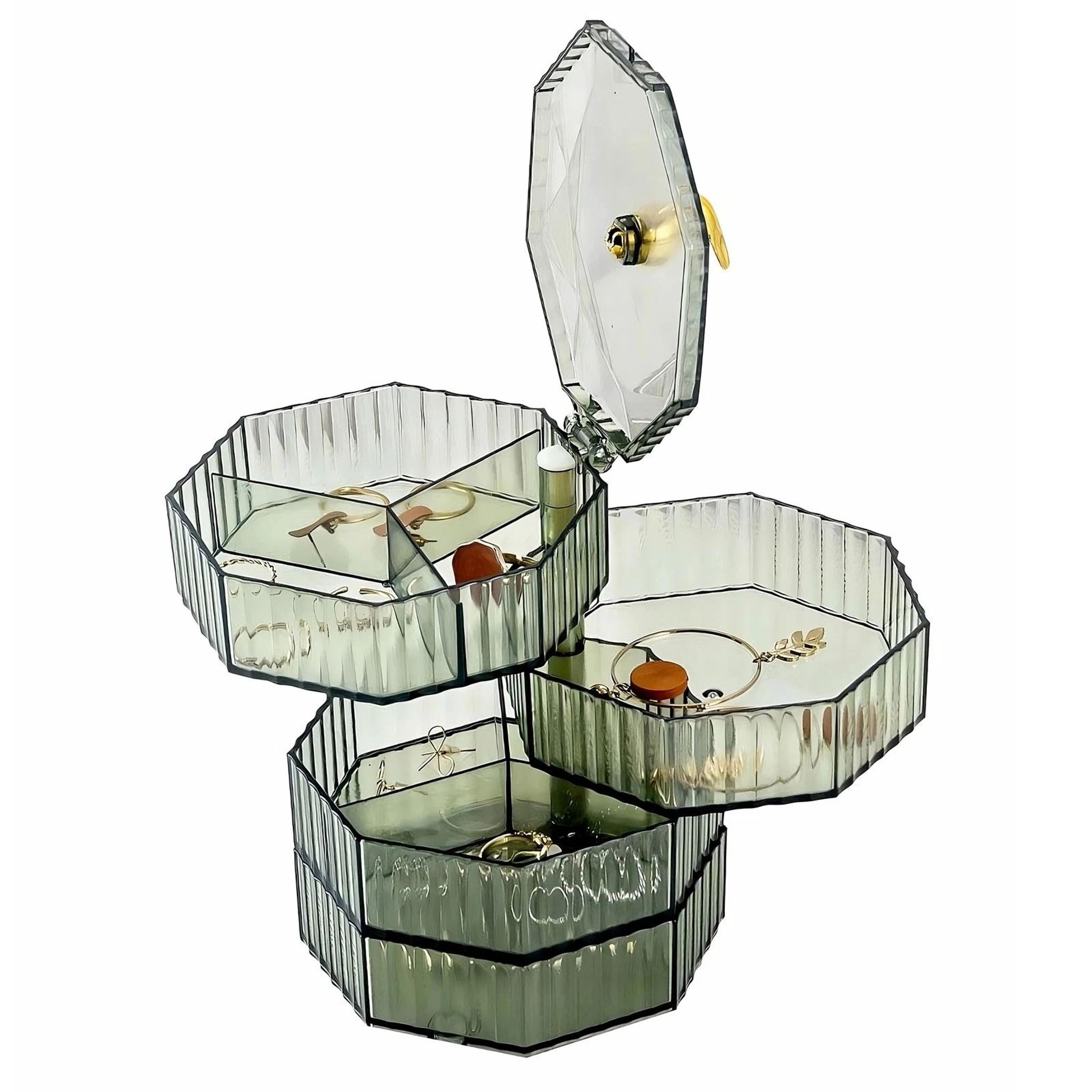rotatable elegant clear jewelry display box, multi layer gift organizer for women, fruit tray and vanity storage
