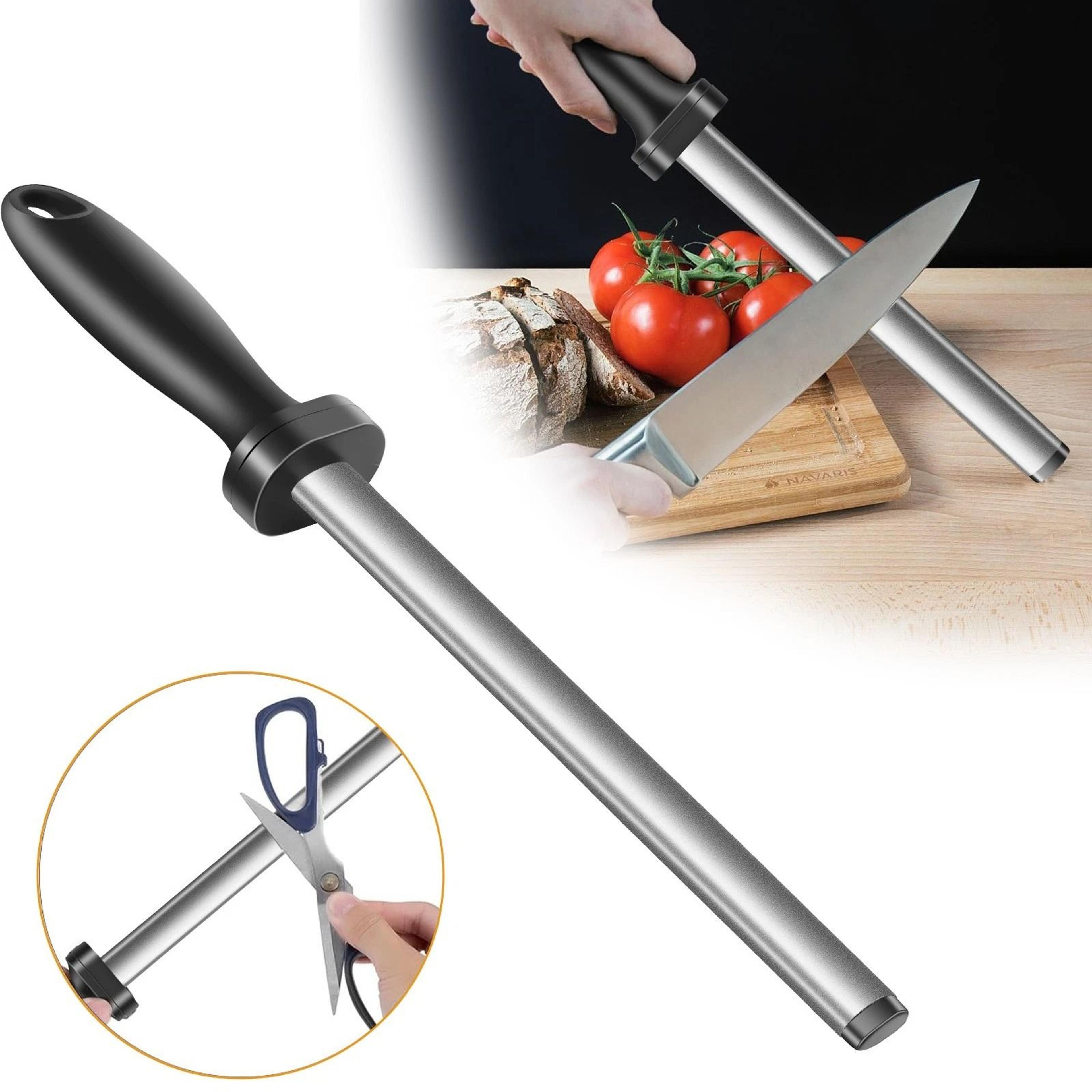flat diamond sharpening rod for kitchen knives, chef, pocket, and hunting knives, non-slip abs handle, quick, durable