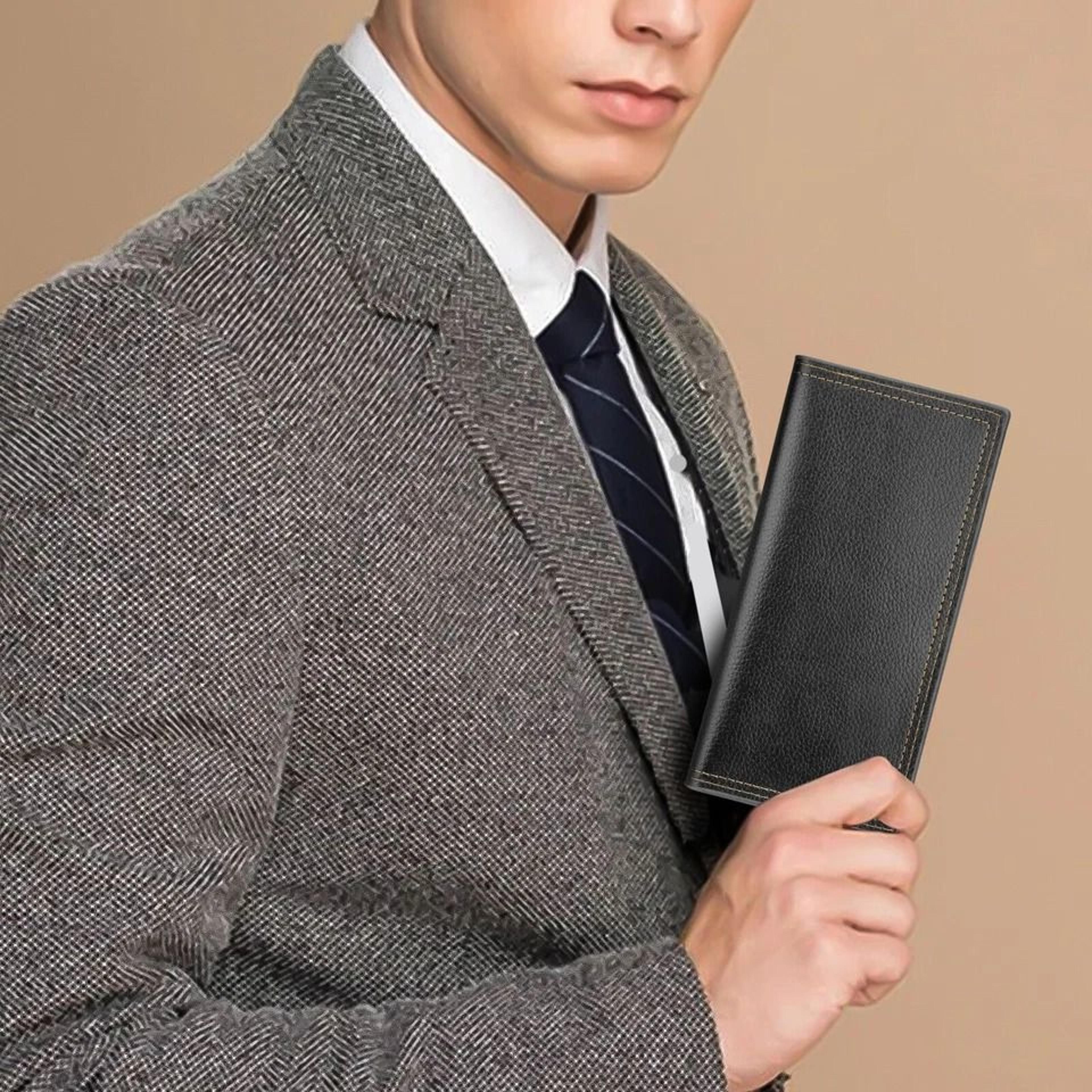 slim bifold men's long wallet, rfid blocking, pu leather purse, credit card holder, durable design
