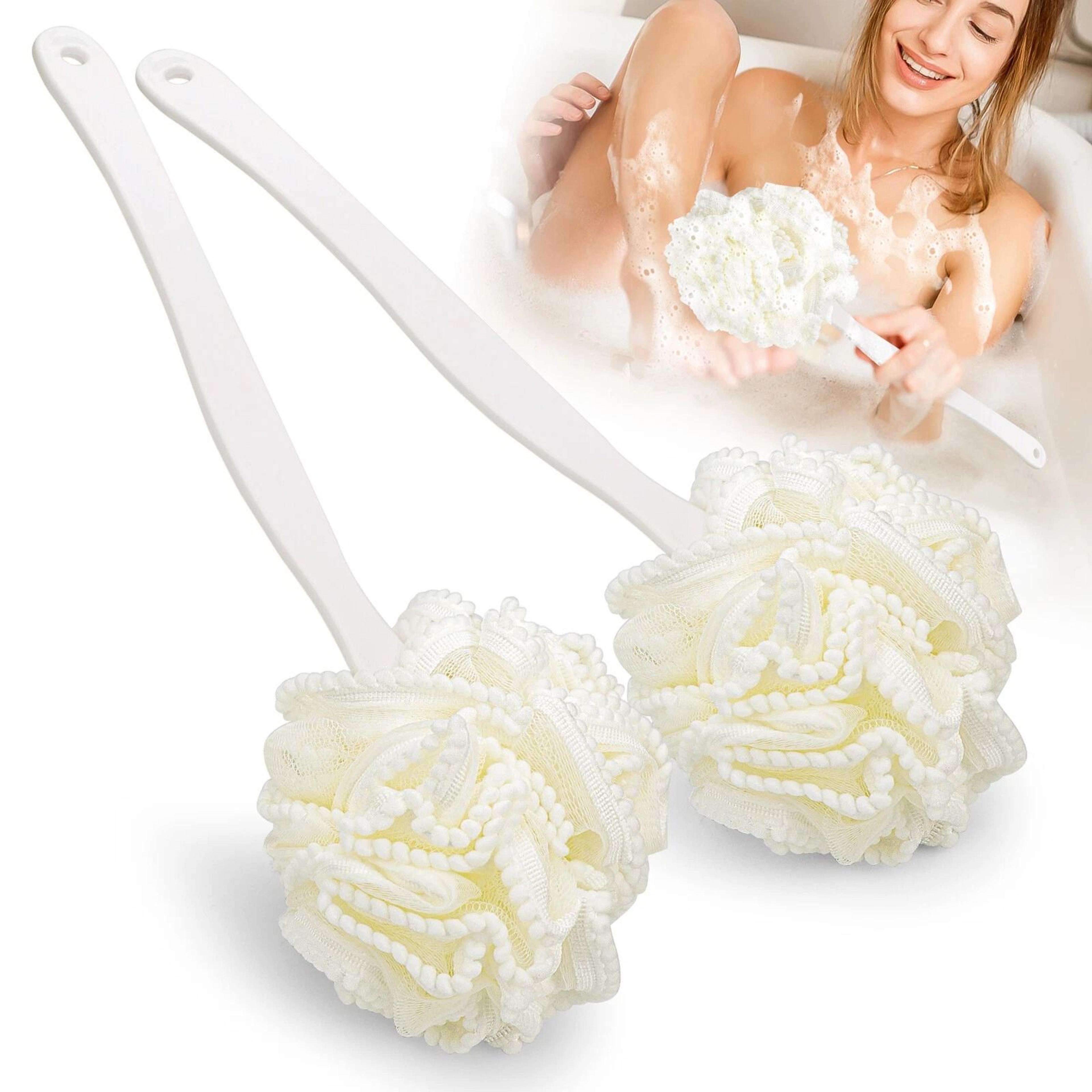 long handle loofah shower brush, polyethylene back scrubber for shower, soft bath sponge loofa