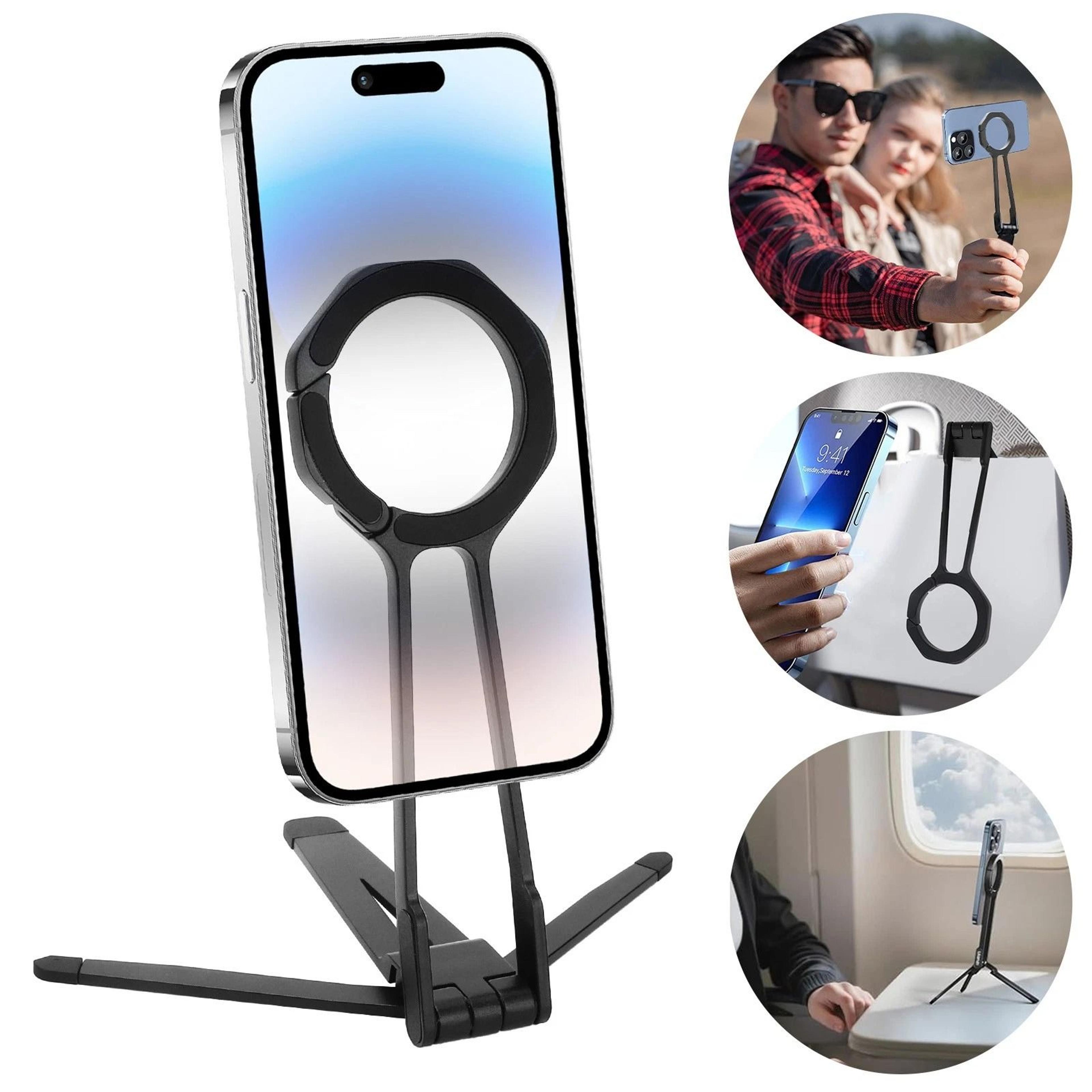 foldable magnetic phone tripod, compact iphone stand for samsung, magsafe, adjustable mount
