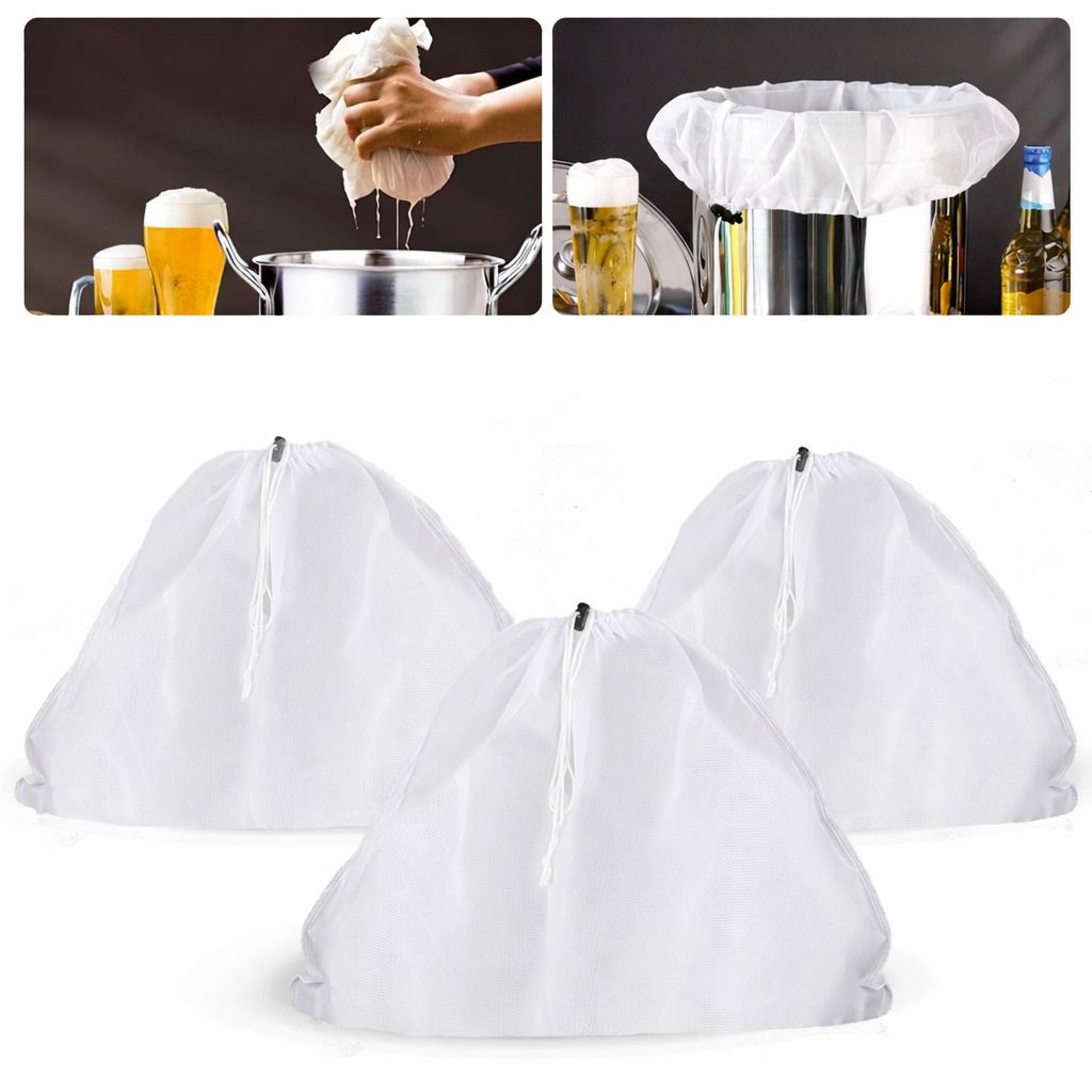 reusable brew bag, fine mesh food strainer for brewing beer, wine, cider, drawstring filter for grain brewing