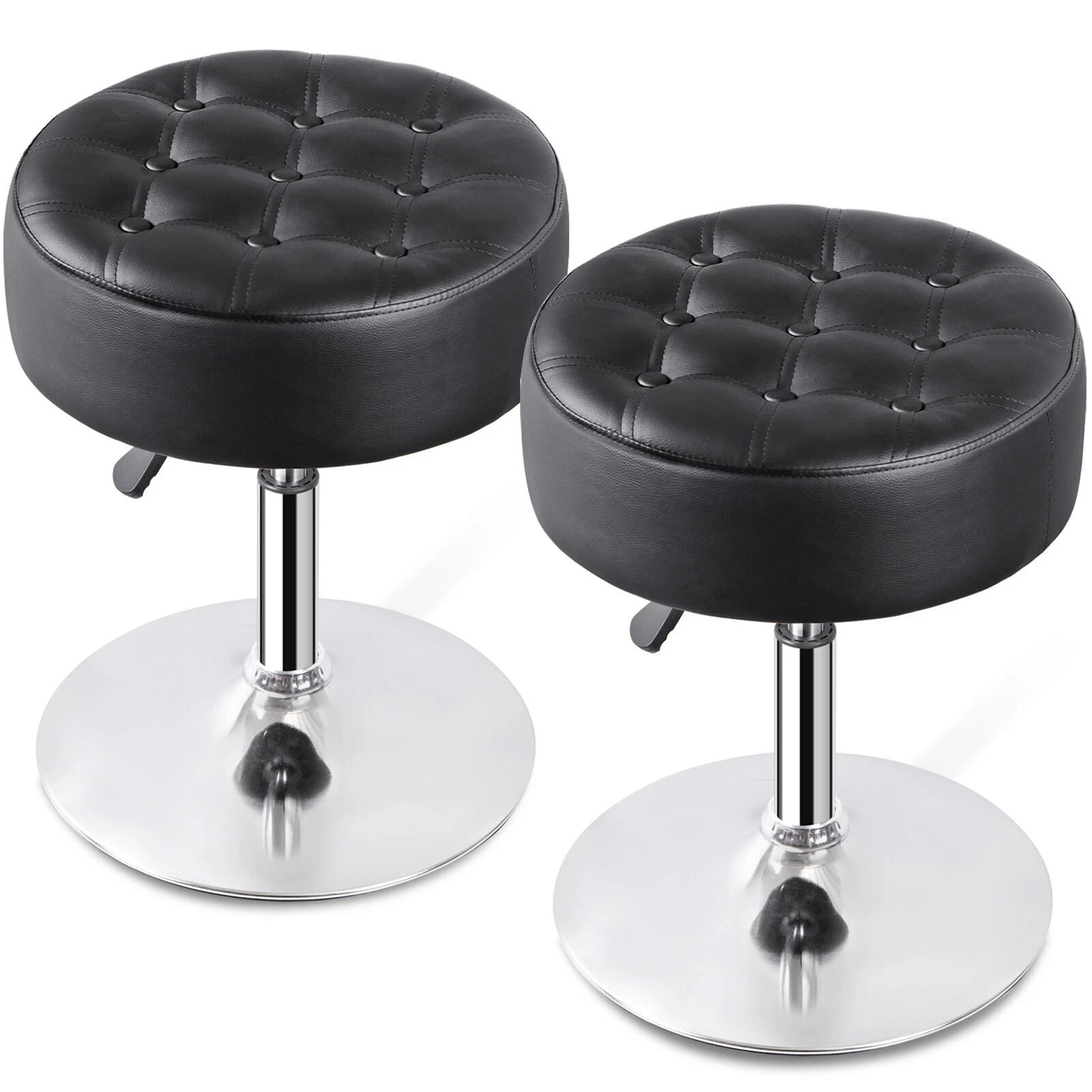 adjustable swivel pu leather vanity stool for makeup, black ottoman chair, comfortable, durable, easy-to-clean design