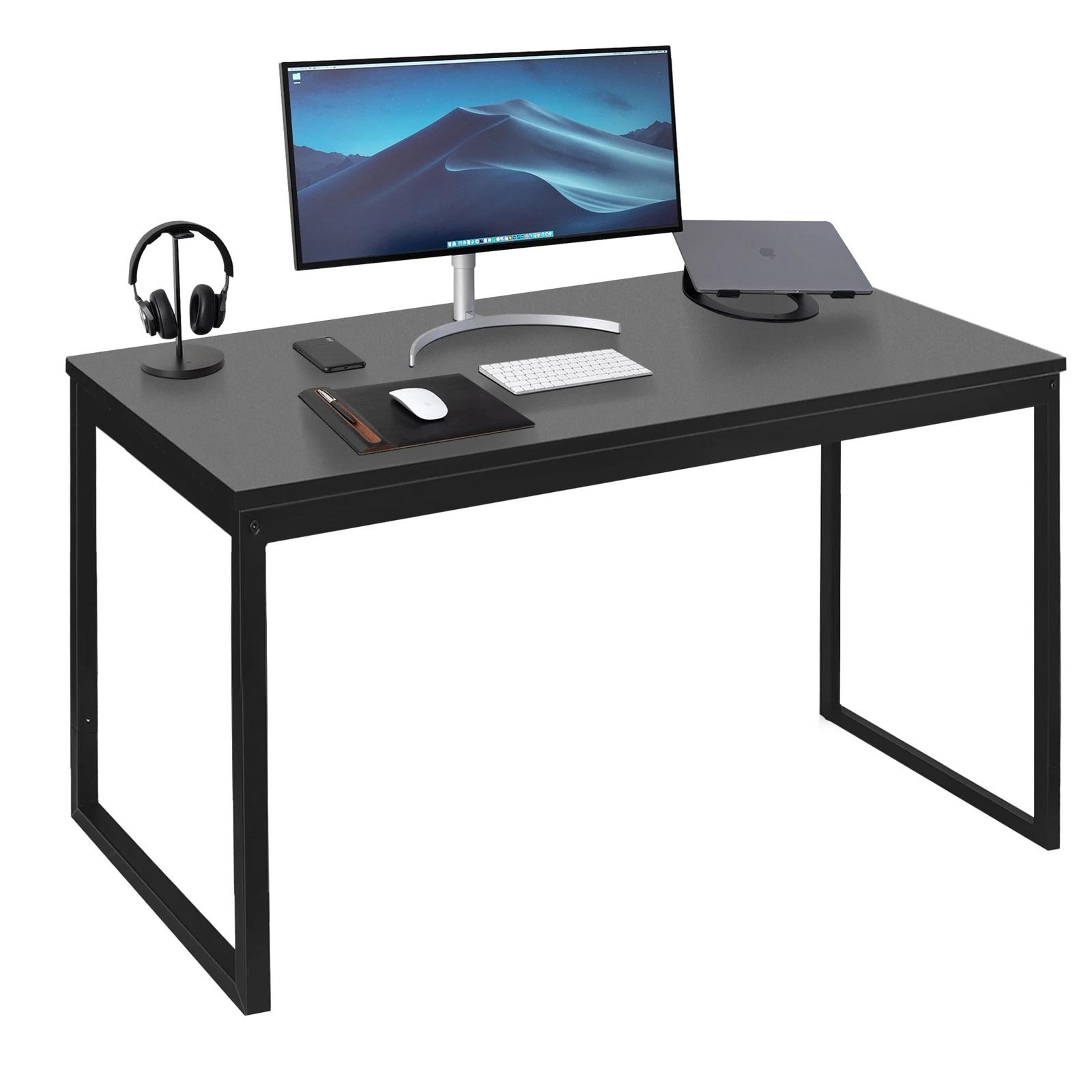 black computer desk for office, modern writing desk for pc, laptop table for home and study