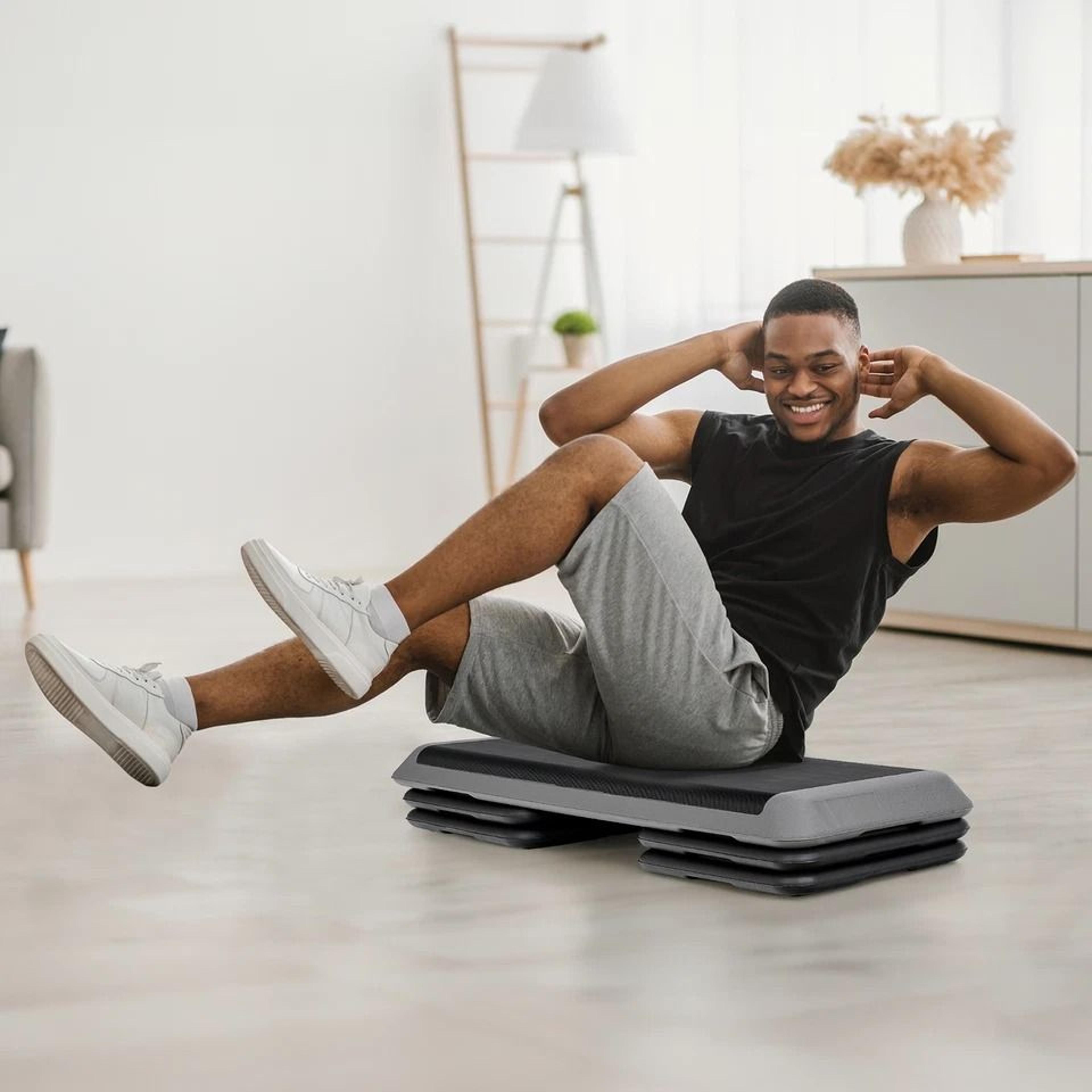 adjustable fitness stepper, exercise aerobic step platform, risers grey, non-slip