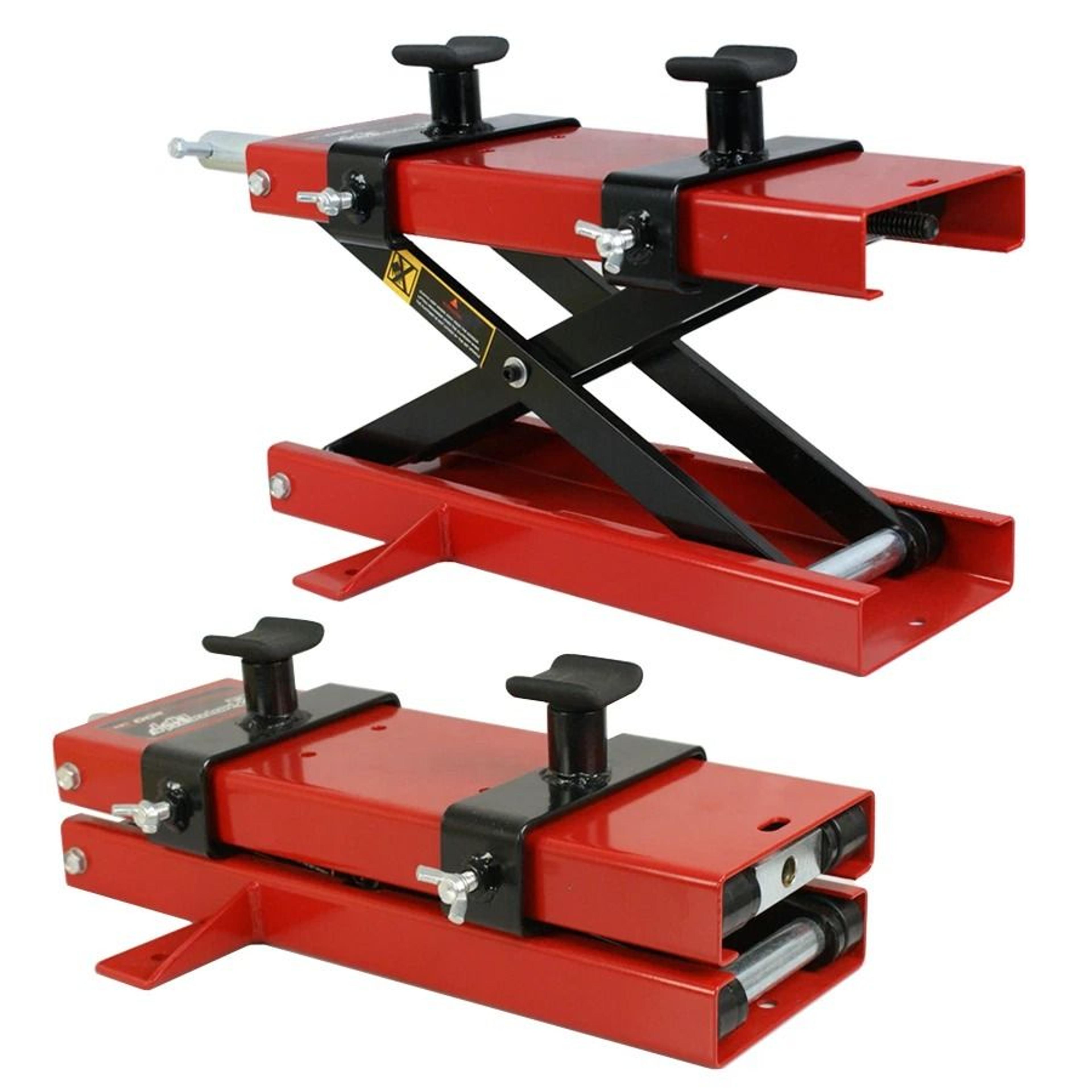 motorcycle dirt bike atv scissor jack, heavy-duty lift stand, capacity, crank tool
