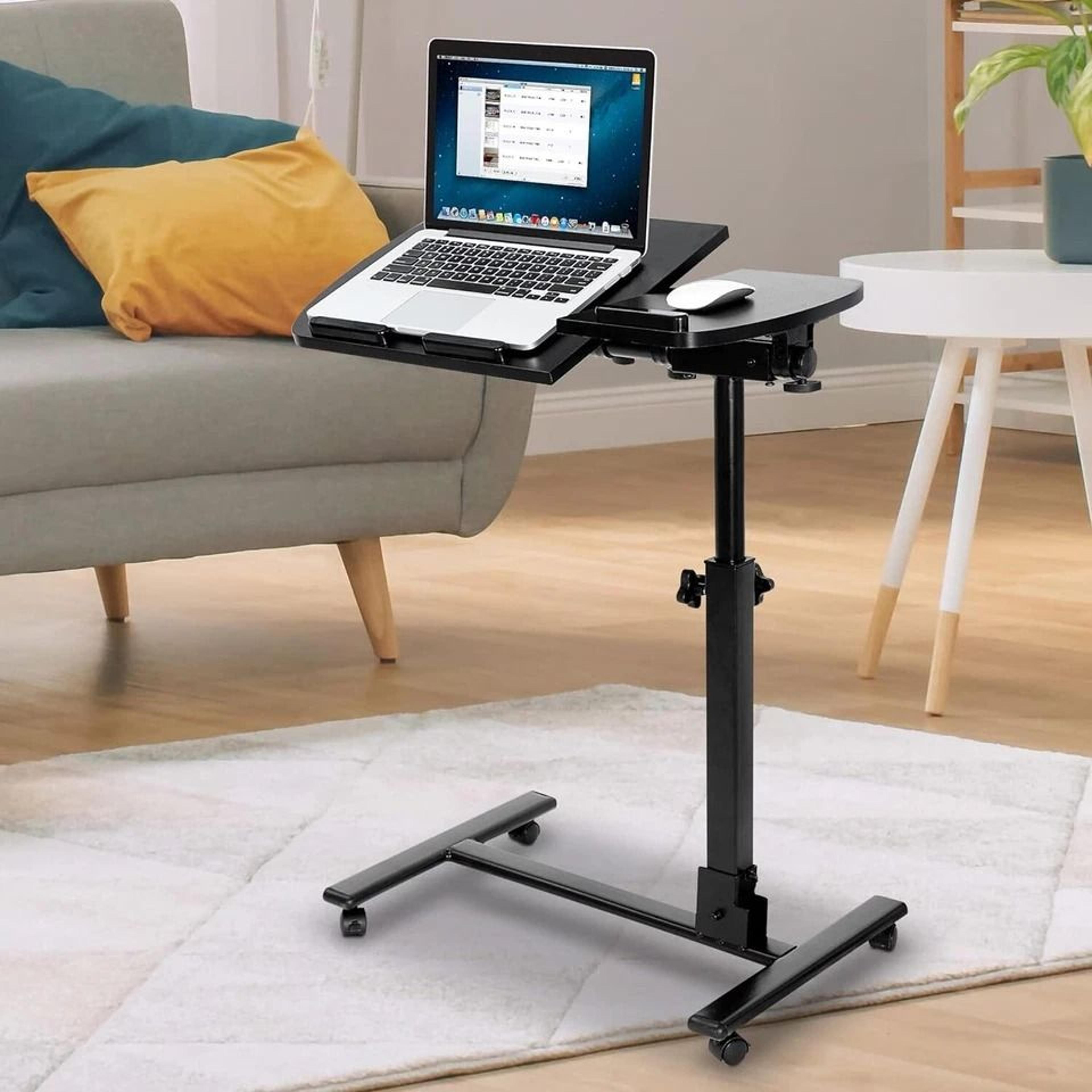 mobile adjustable pc computer desk, swivel rolling laptop stand, ergonomic notebook table with height adjustable design