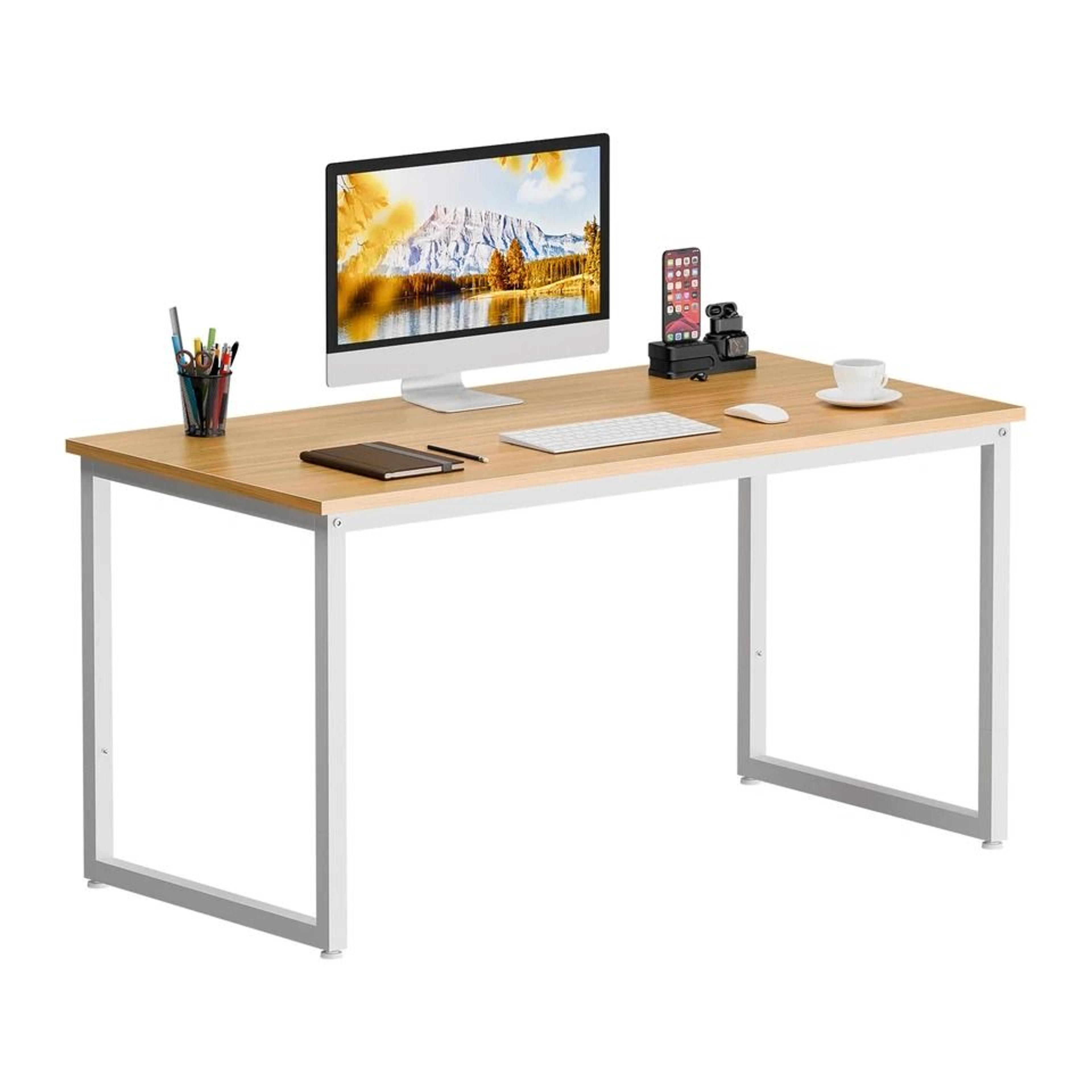 office desk, computer desk modern, study writing desk natural, pc laptop table, home office desk