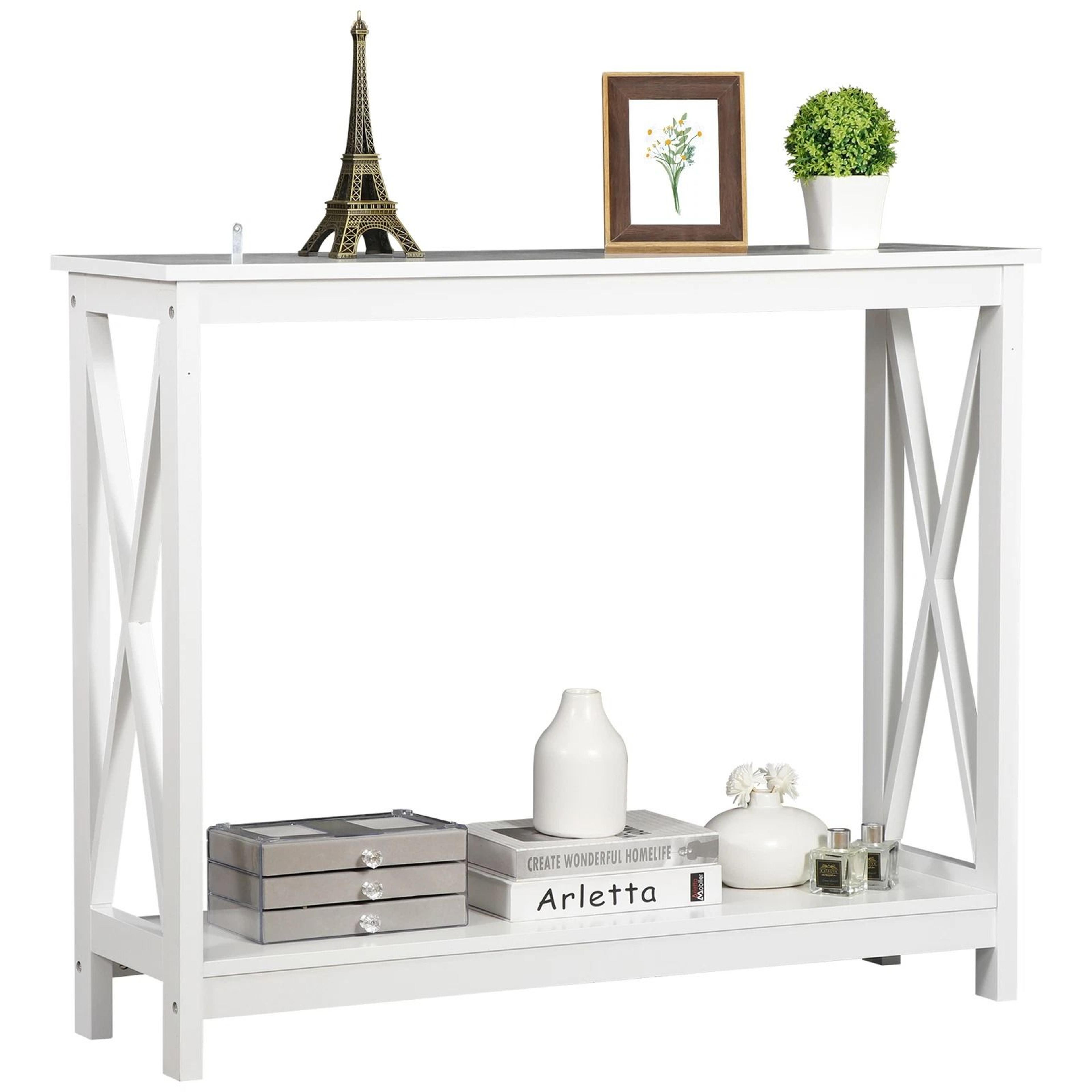 x-design console table for living room, tier bookshelf, entryway sofa side table, large storage