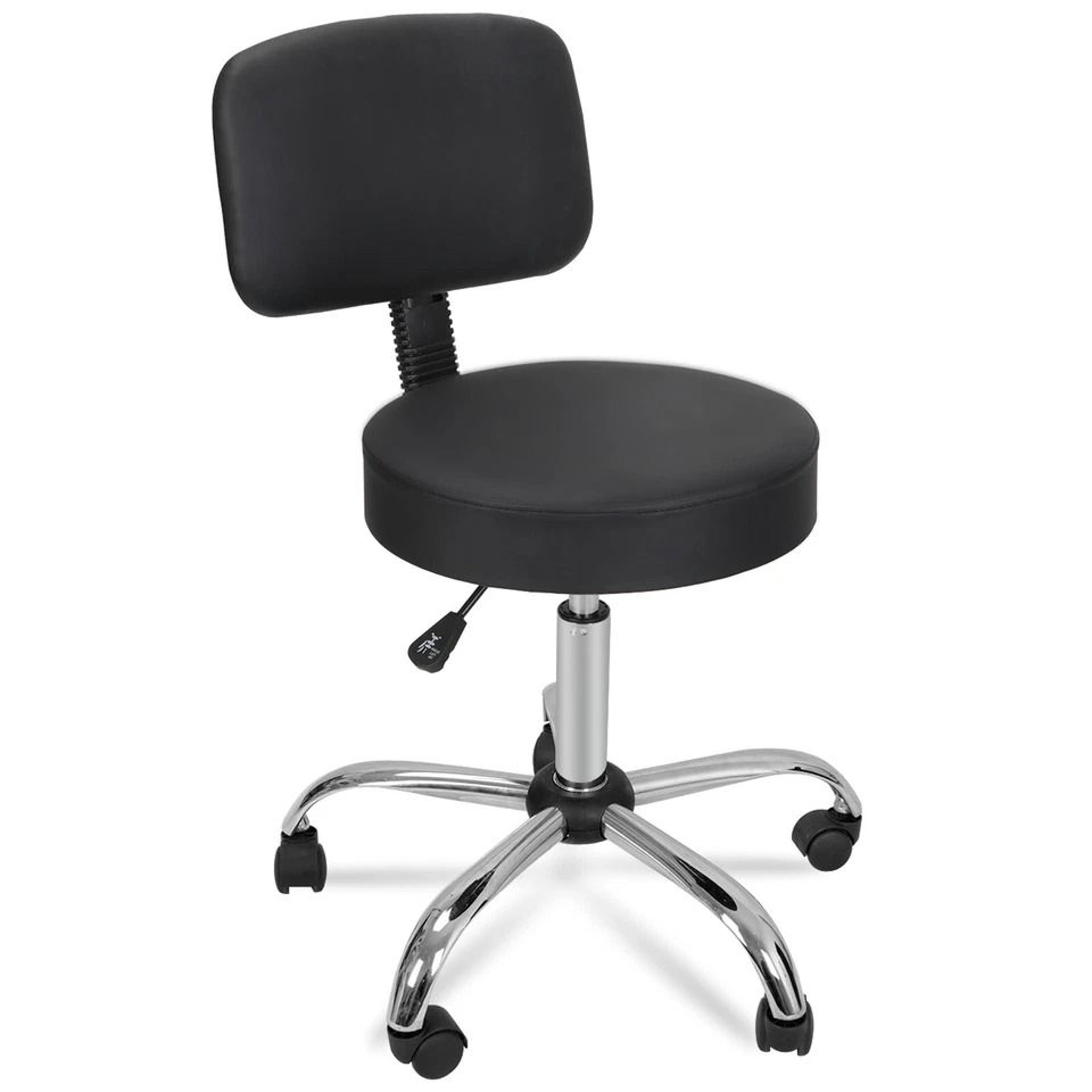 adjustable hydraulic rolling stool with swivel seat, back support chair for salon, spa, tattoo studio, and home use