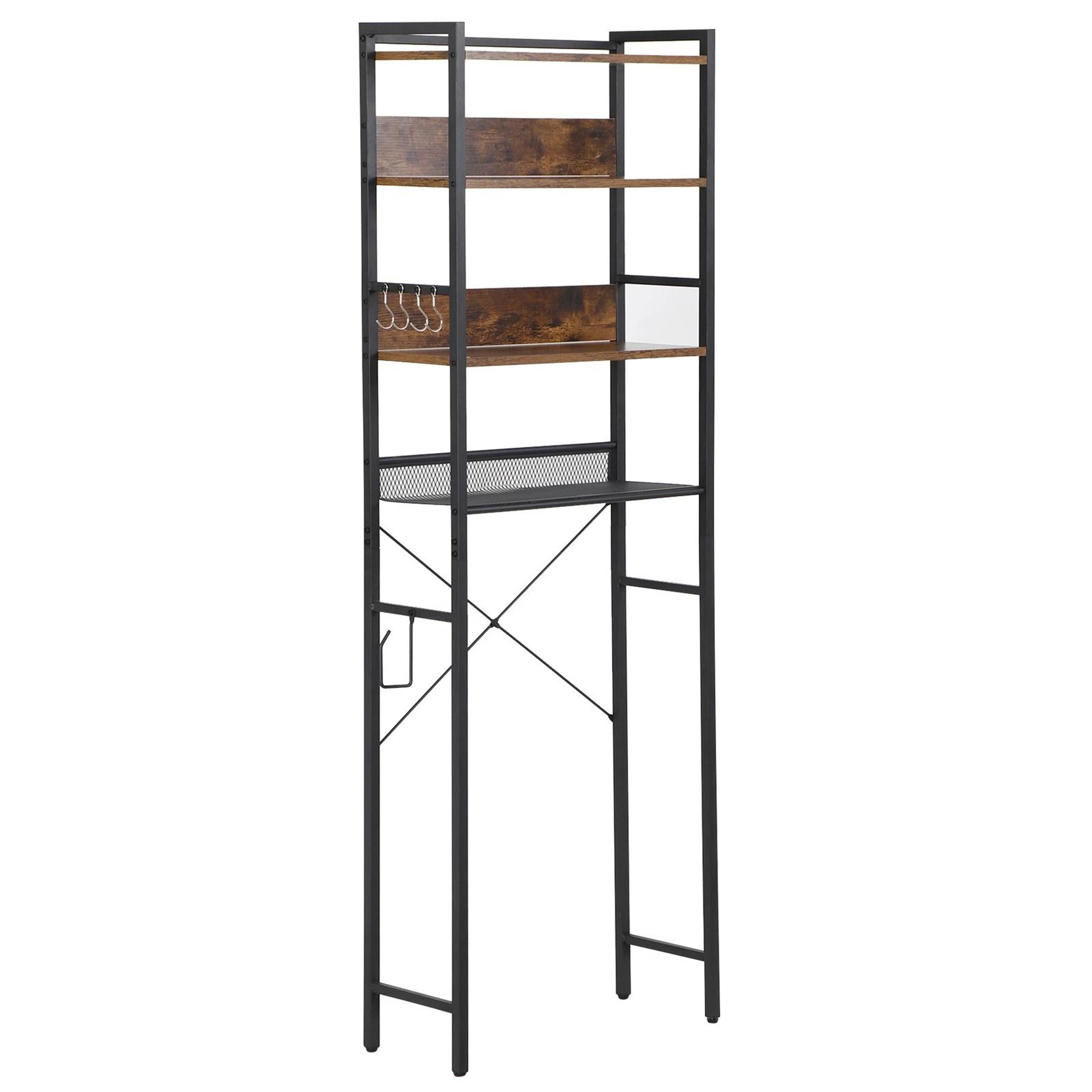 wooden bathroom storage, tier over the toilet organizer, sturdy mdf and metal frame, adjustable feet